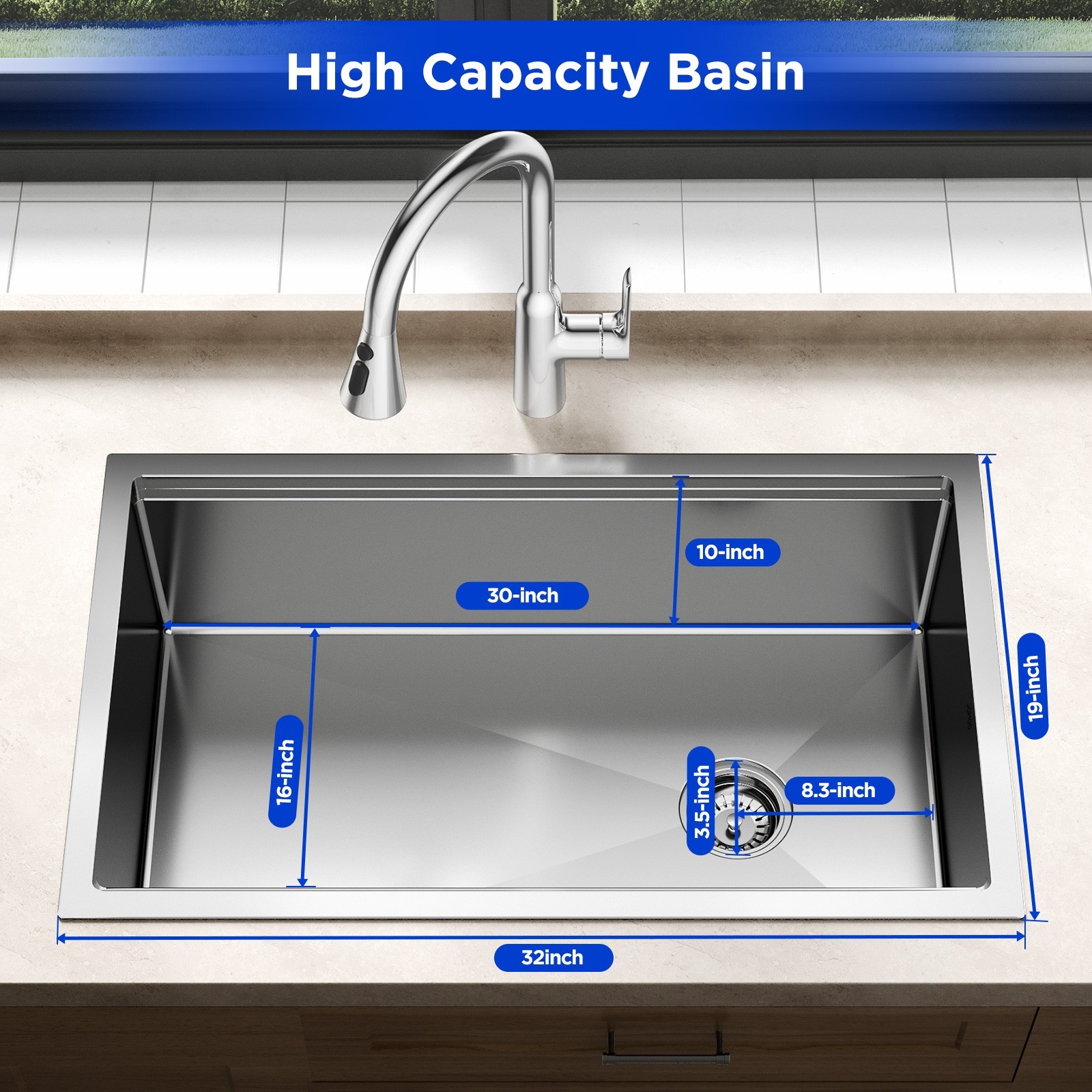 JOMOO 32″ Nano Coated Kitchen Sink Stainless Steel Single Bowl Undermount