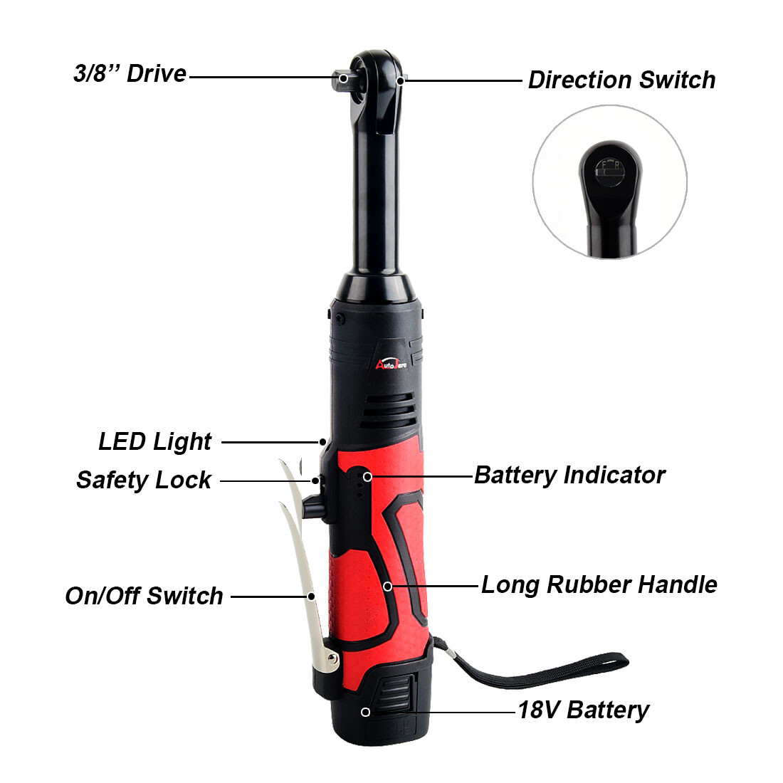 Extended Cordless Electric Ratchet Wrench, 3/8″ 60 Ft-lbs 450 RPM 18V Long Reach