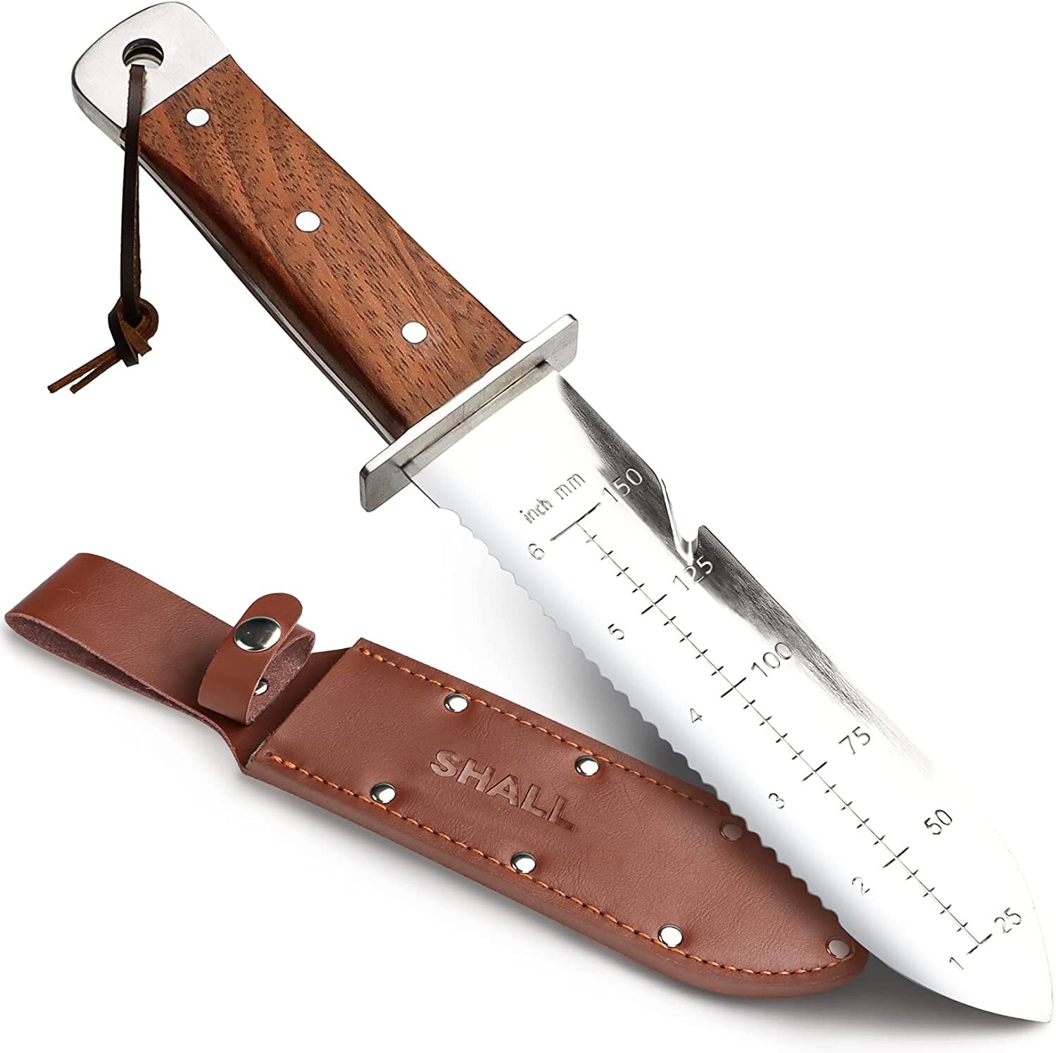 SHALL Hori Hori Garden Knife,7” Stainless Steel Blade,Digging,Weeding, Planting