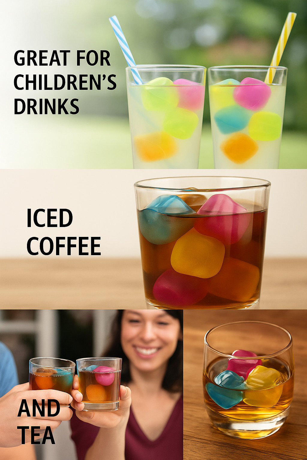 18-Pack Reusable Ice Cubes – 1″ Square BPA-Free Multicolor Chilling Cubes