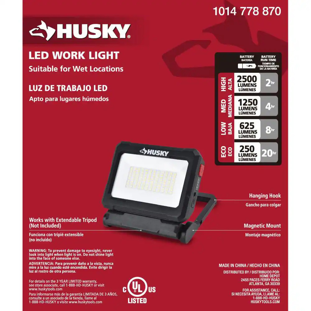 2500 Lumens Dual Power Rechargeable Battery or Solar Powered LED Work Light