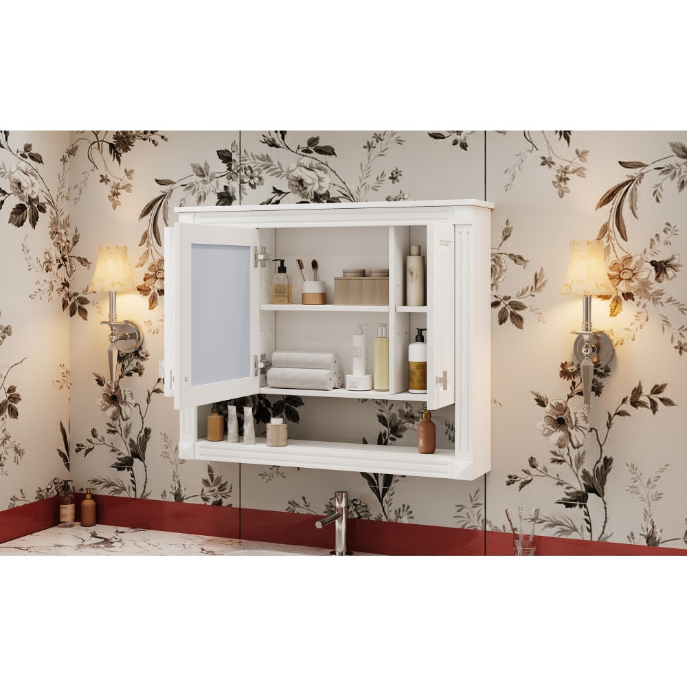 35in Bathroom Wall Cabinet w/Mirror,Wall Mounted Medicine Storage ,Open Shelf