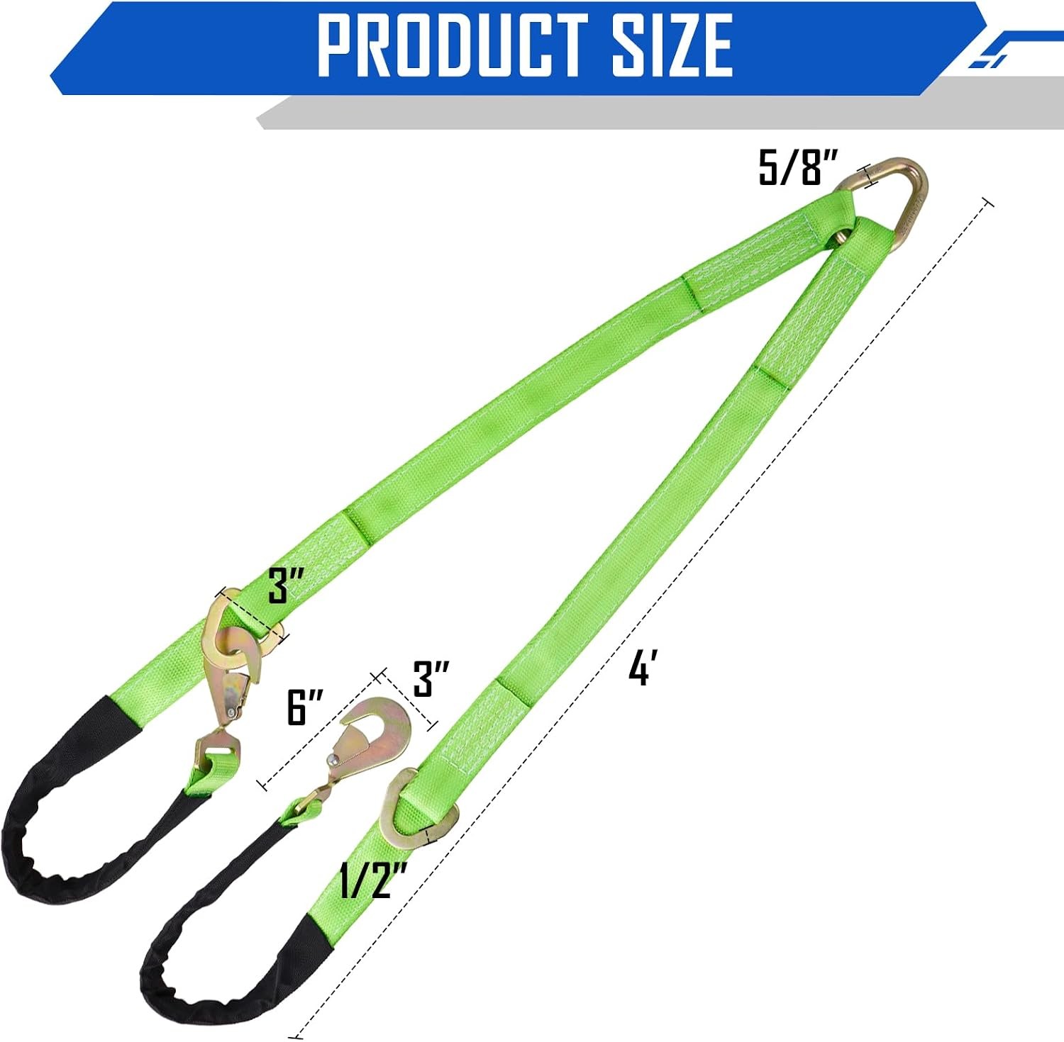 V-Bridle Strap, 5200LBS, Snap Hooks, Axle Strap for Towing