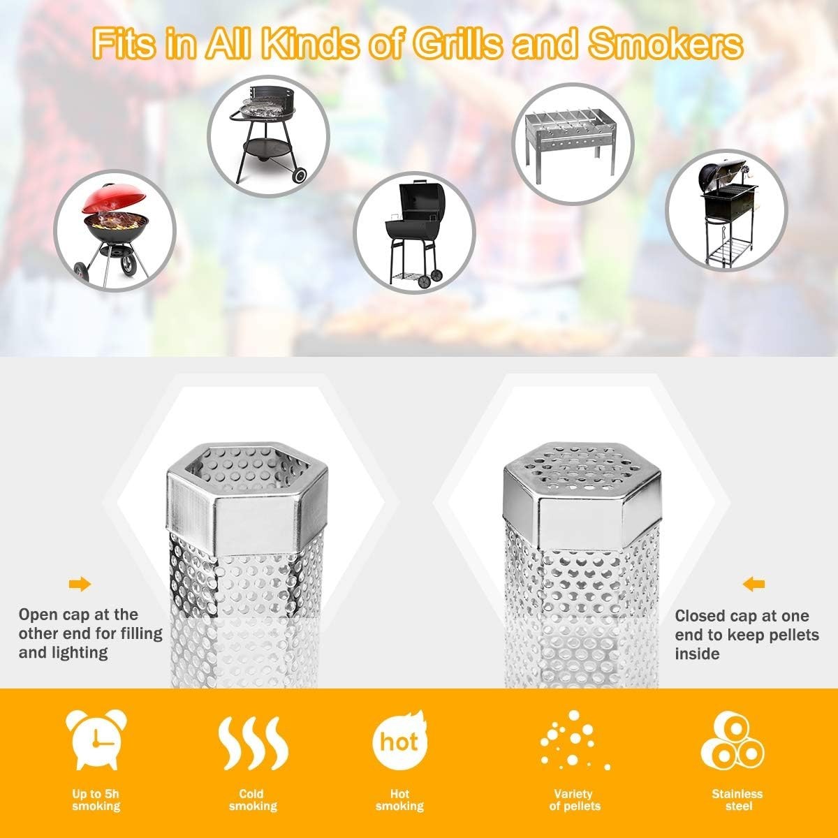 2 Pack 12” Stainless Steel BBQ Wood Pellet Tube Smoker