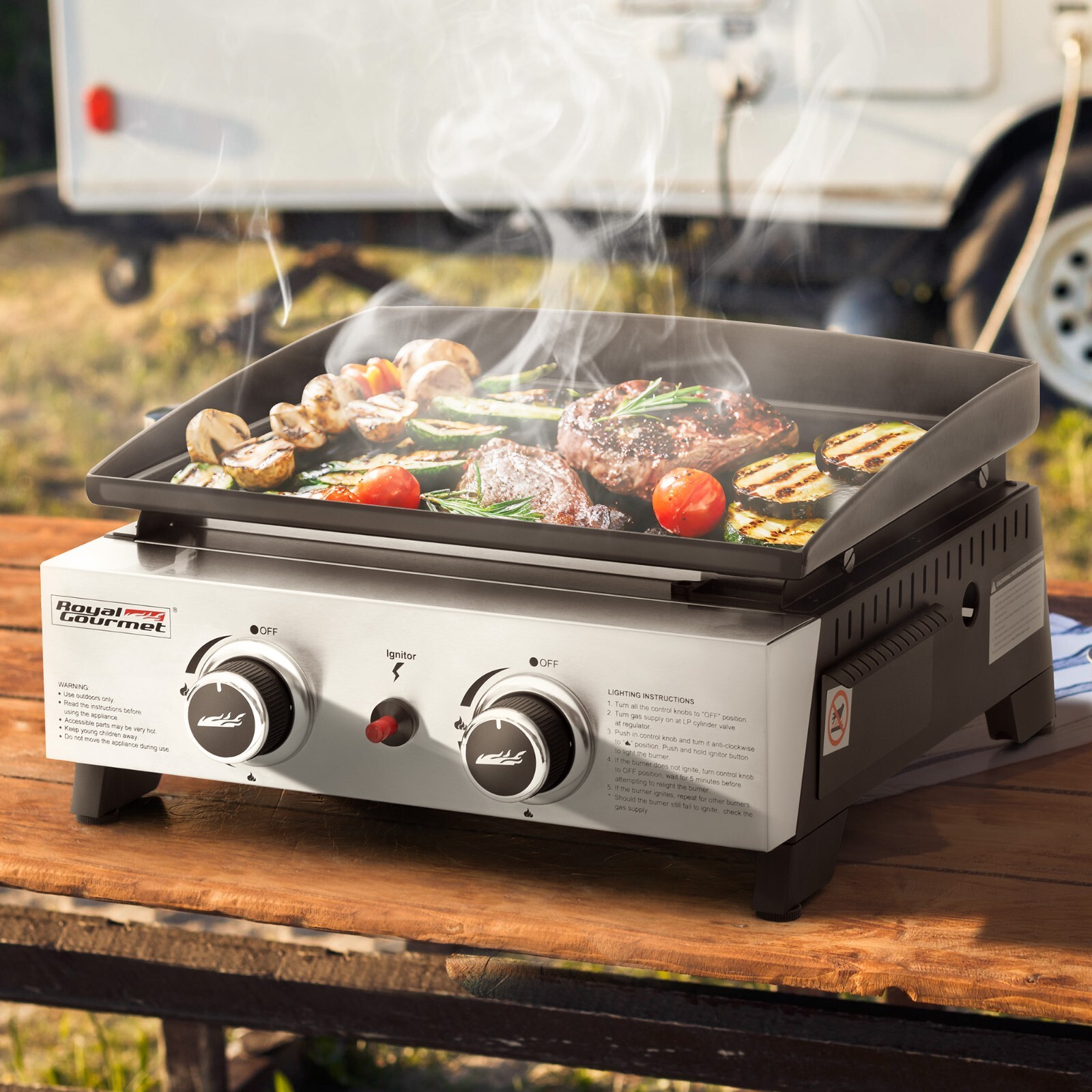 Royal Gourmet Portable 17-Inch 2-Burner Tabletop Gas Griddle Grill