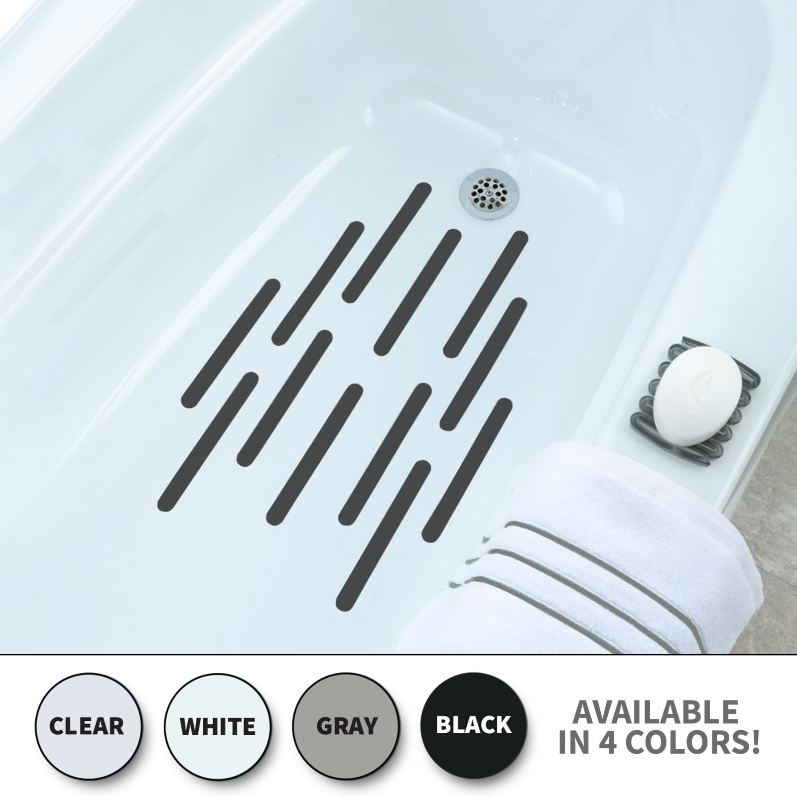 7.5″ Bath Tub Shower Safety Adhesive Treads Non Slip Strips, 12 Pack, 5 Colors