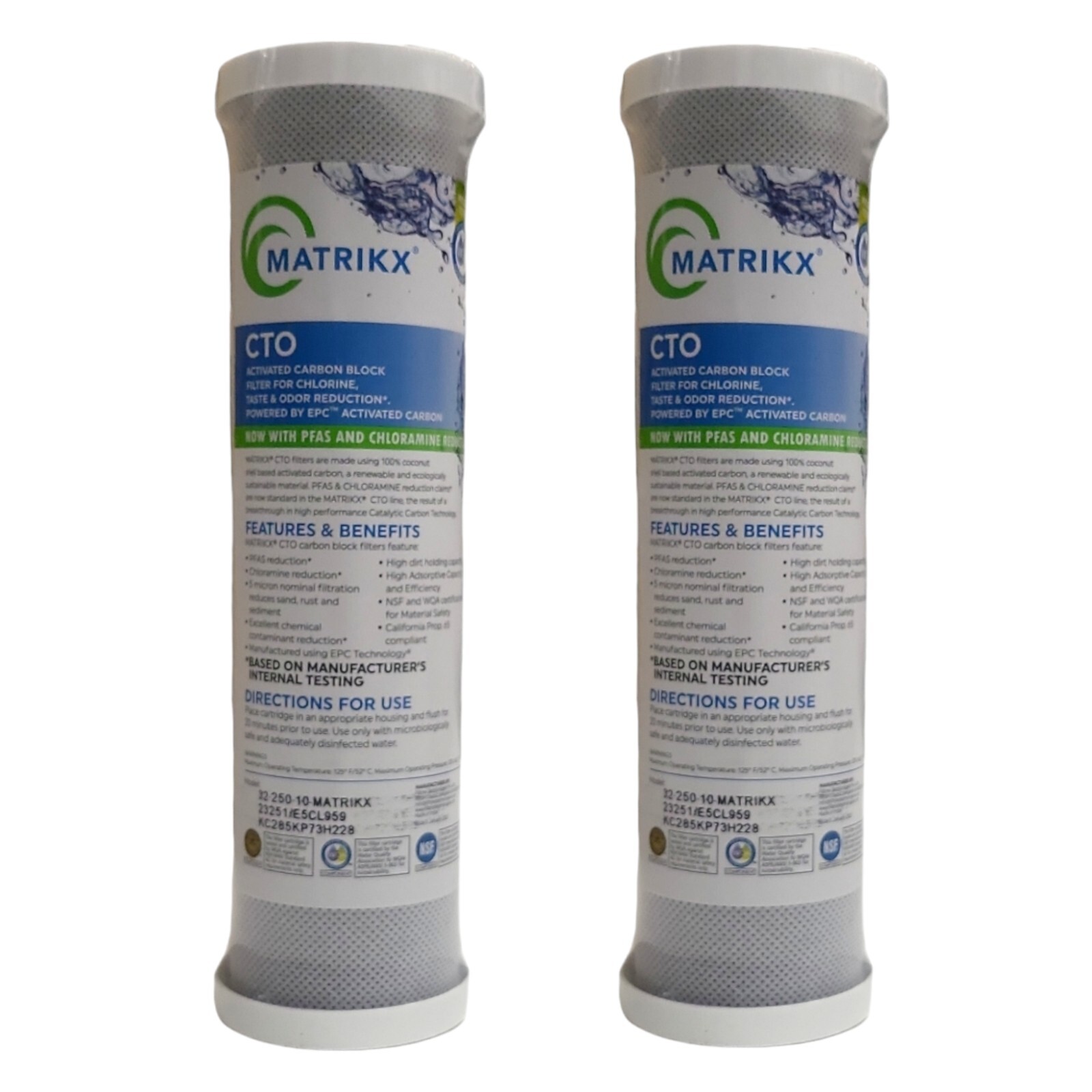 Matrikx 32-250-10-MATRIKX (2 PACK) CTO 5-Micron 2.5″ X 10″ Chlorine/Taste/Odor