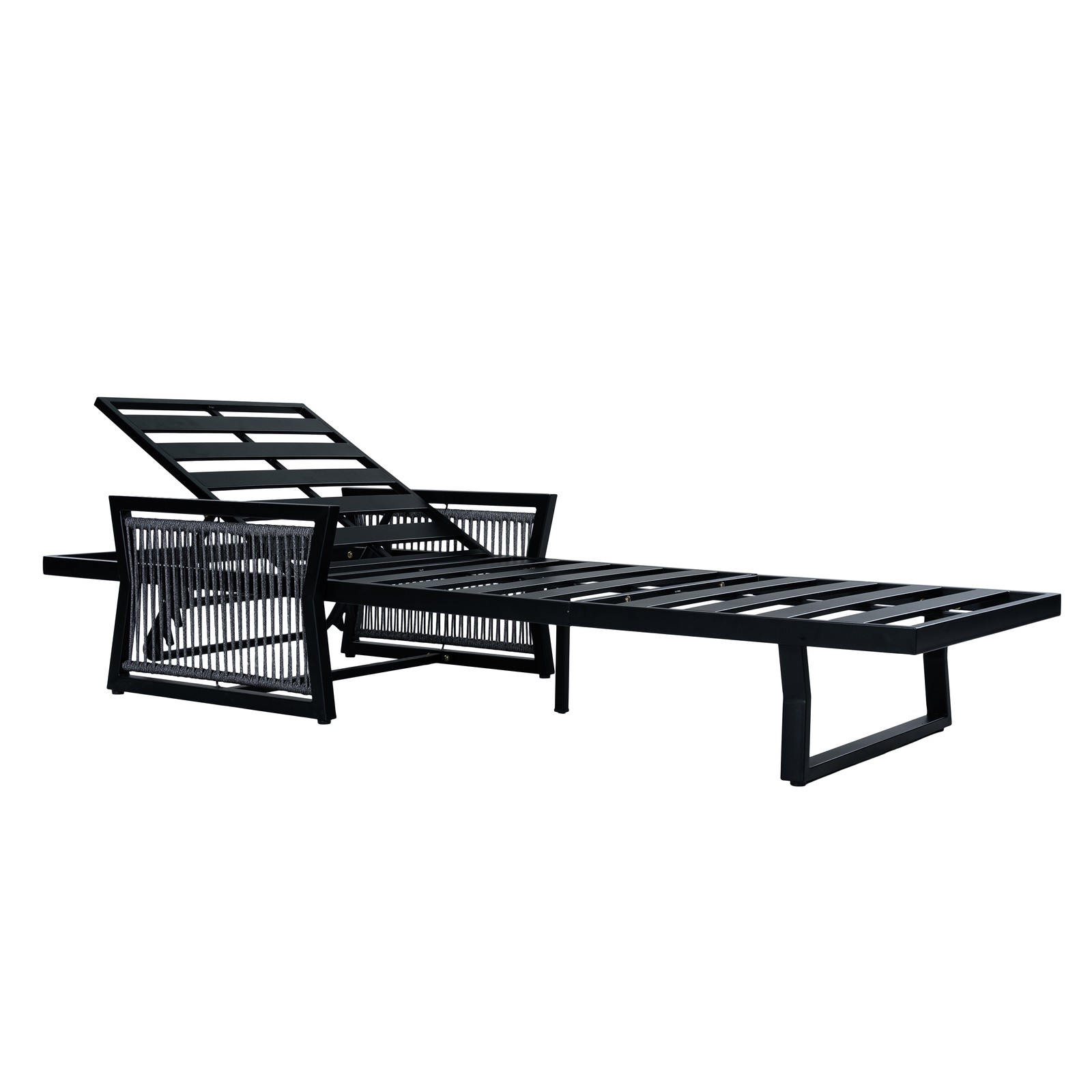 All-Black Chaise Lounge with 4″ Thick Dark Grey Cushion, 400 LBS Capacity