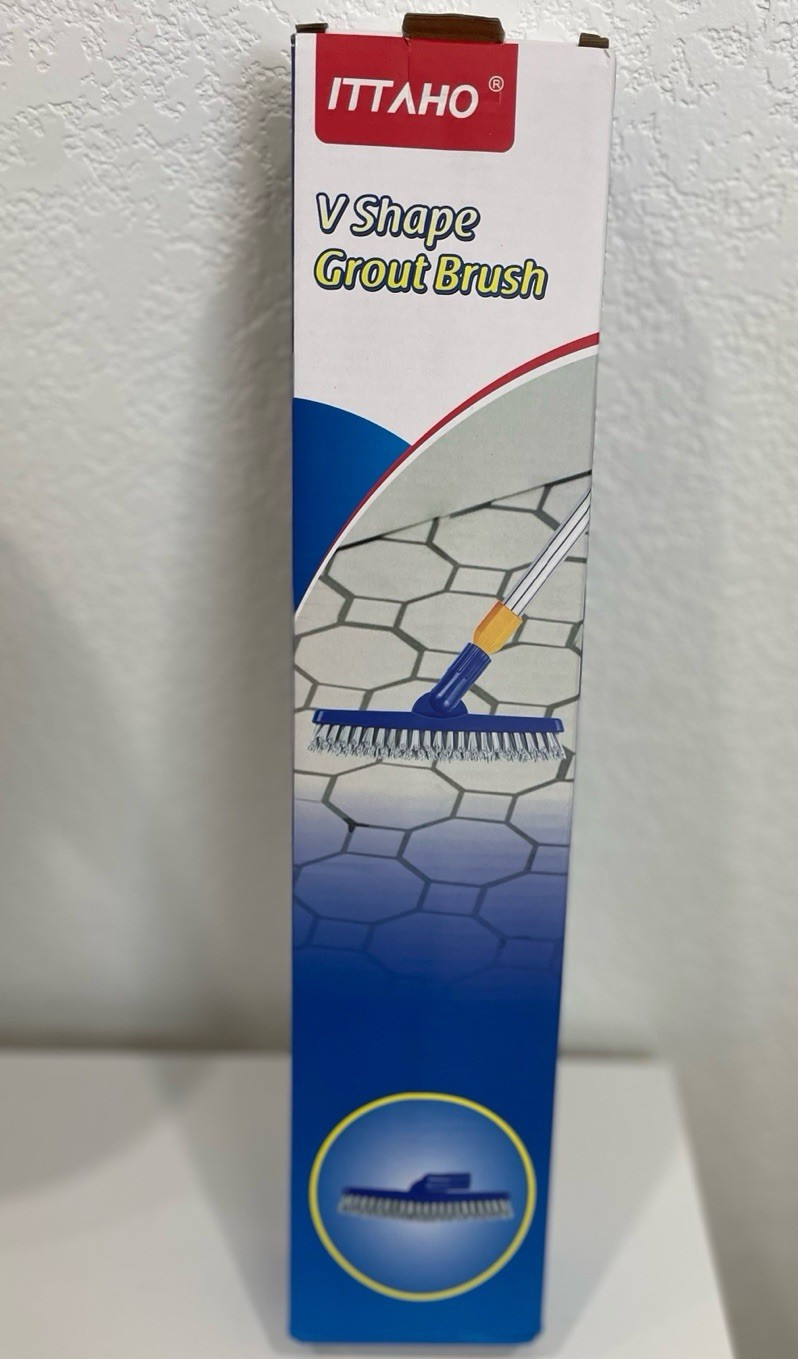 ITTAHO V-Shape Grout Brush w/ Handle for Tile/Grout, 2 Pack, Blue/Gray/Yellow