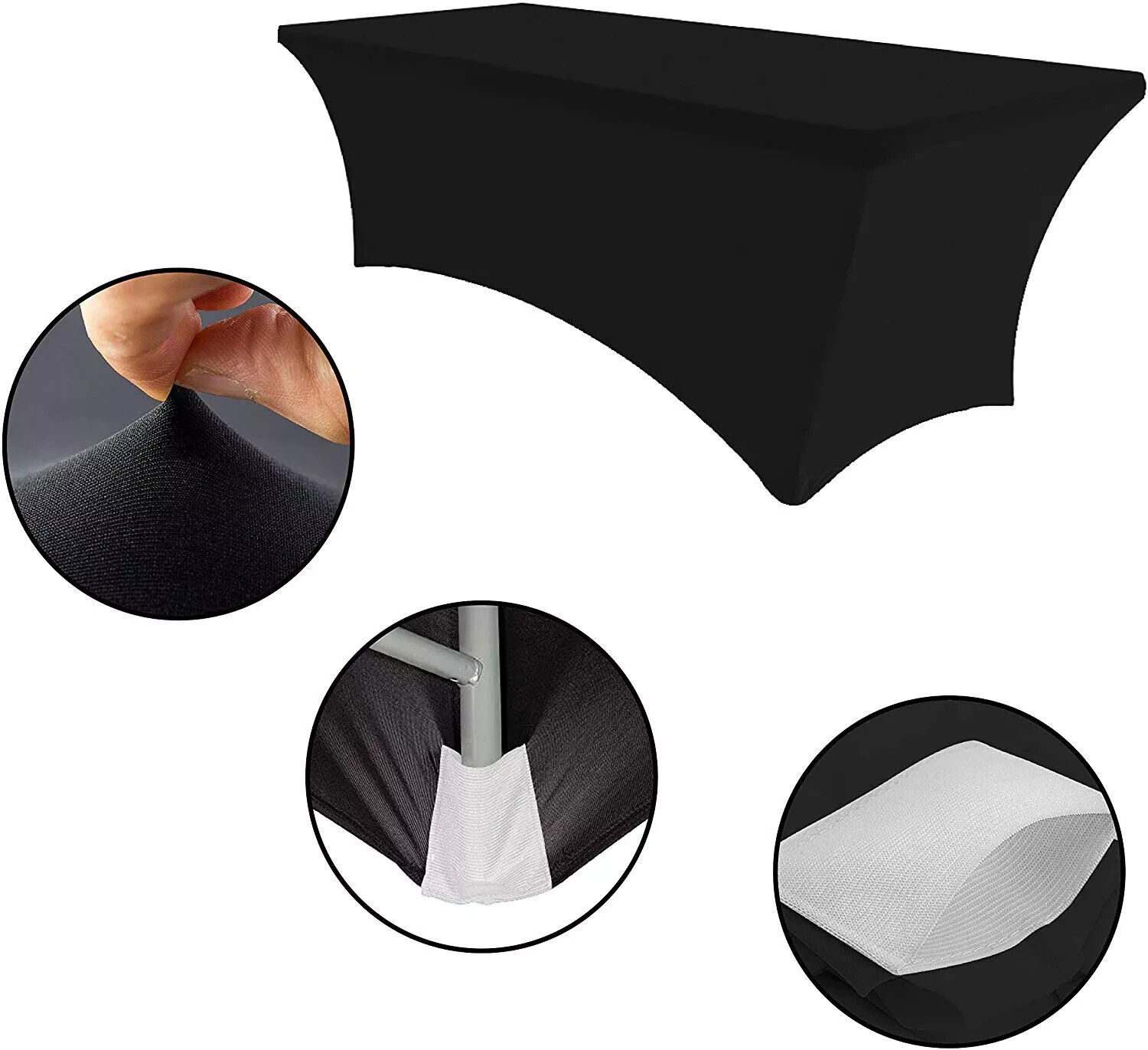 2Pack, 6FT Spandex Table Cover Fitted Rectangular Tablecloth 2PC 6FT Black