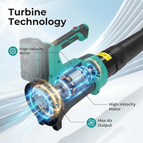 Leaf Blower Cordless – 550 CFM / 21V Powerful 2 * 2.0Ah 550 CFM with 6-Speed