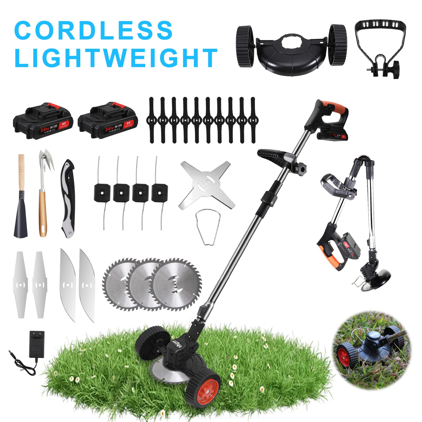 Electric Cordless Grass String Trimmer Lawn Edger Weed Wacker Cutter + 2 Battery