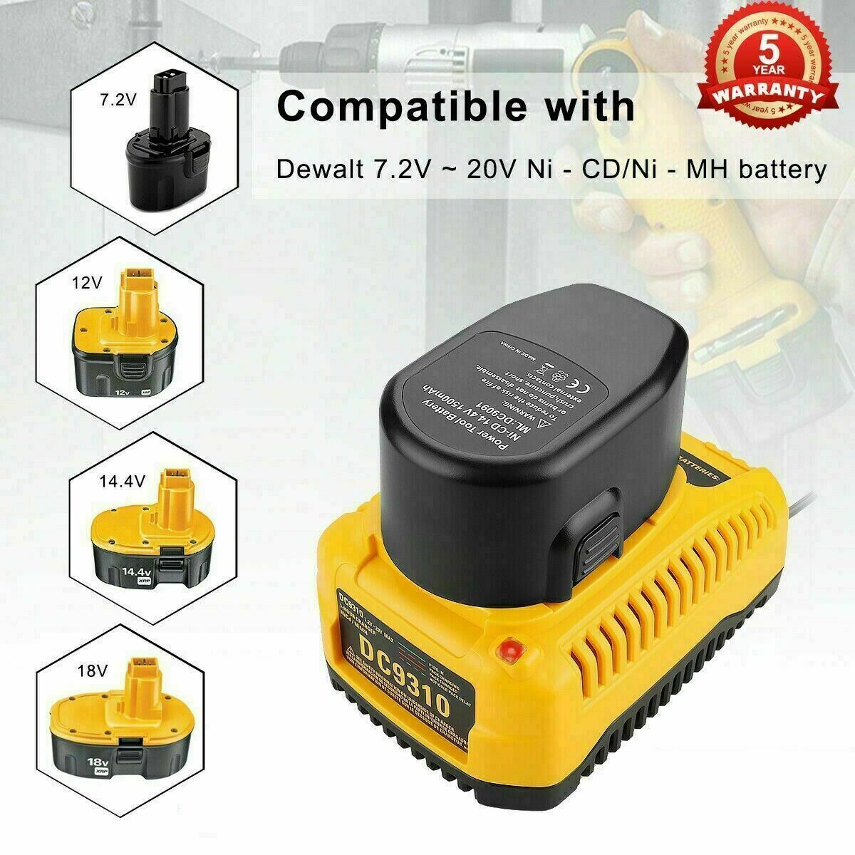 New FOR Dewalt DC9096 Battery Charger 7.2v -18v Li-Ion& NiCD DC9310 Fast Charger