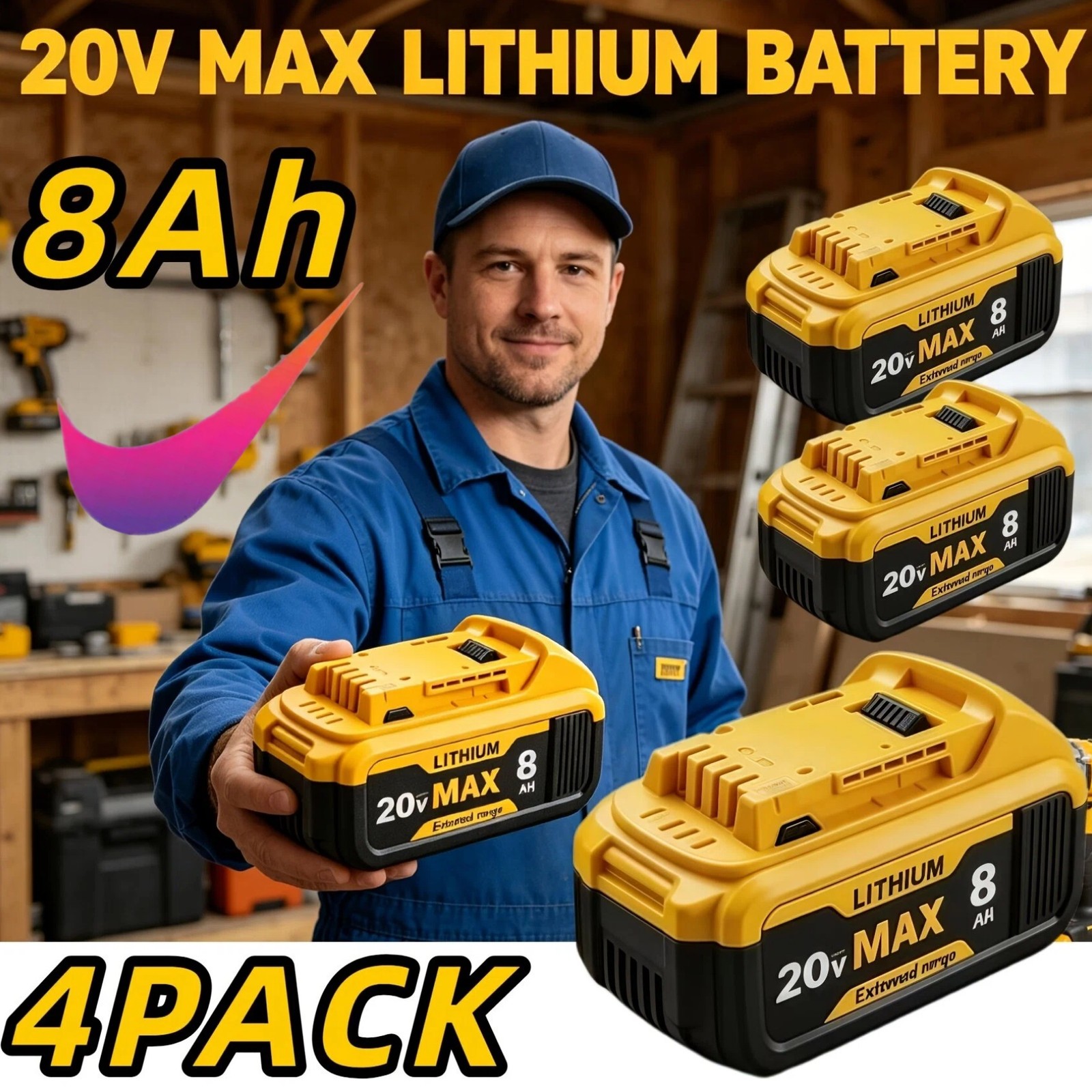 4PACKS,20V 8.0Ah Replacement for 20V Max Battery 8000Mah Compatible with for 20V