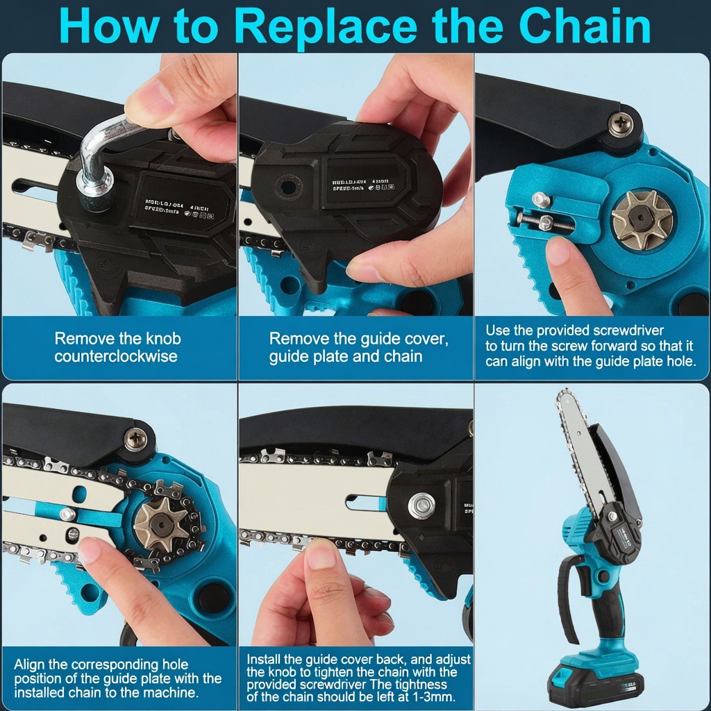 4″+6″ Portable Cordless Chainsaw Electric Lightweight Handheld Chain Saw Battery