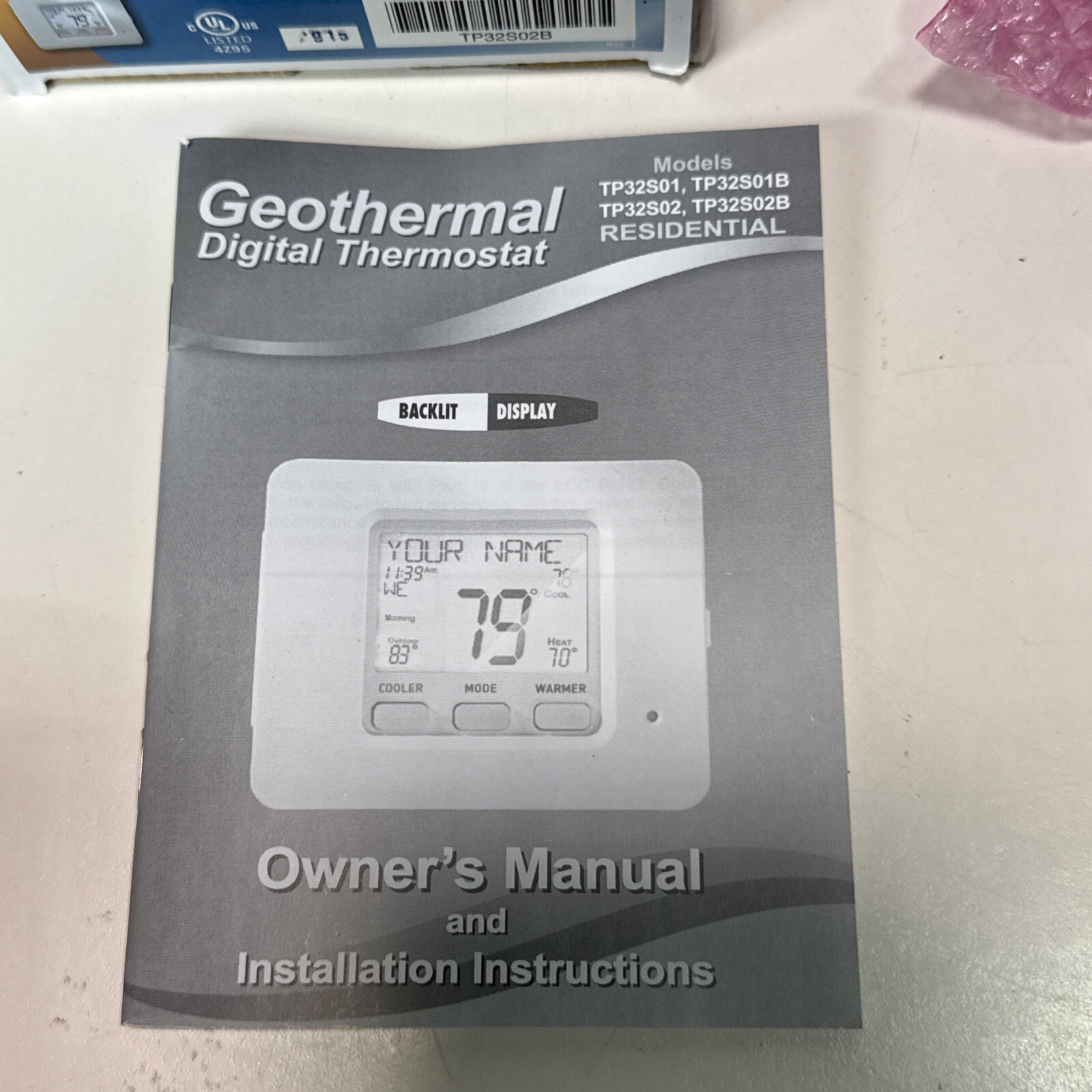 Geothermal Digital Residential Thermostat (TP32S02) LX-Series