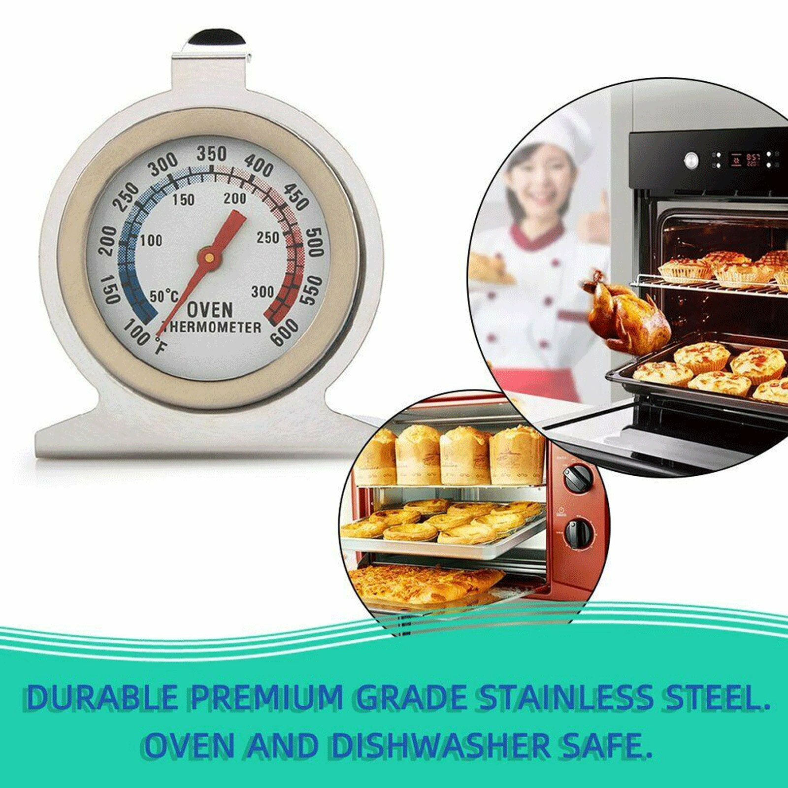 Oven Thermometer Stainless Steel Classic Stand Up Food Meat Temperature Gauge5-1