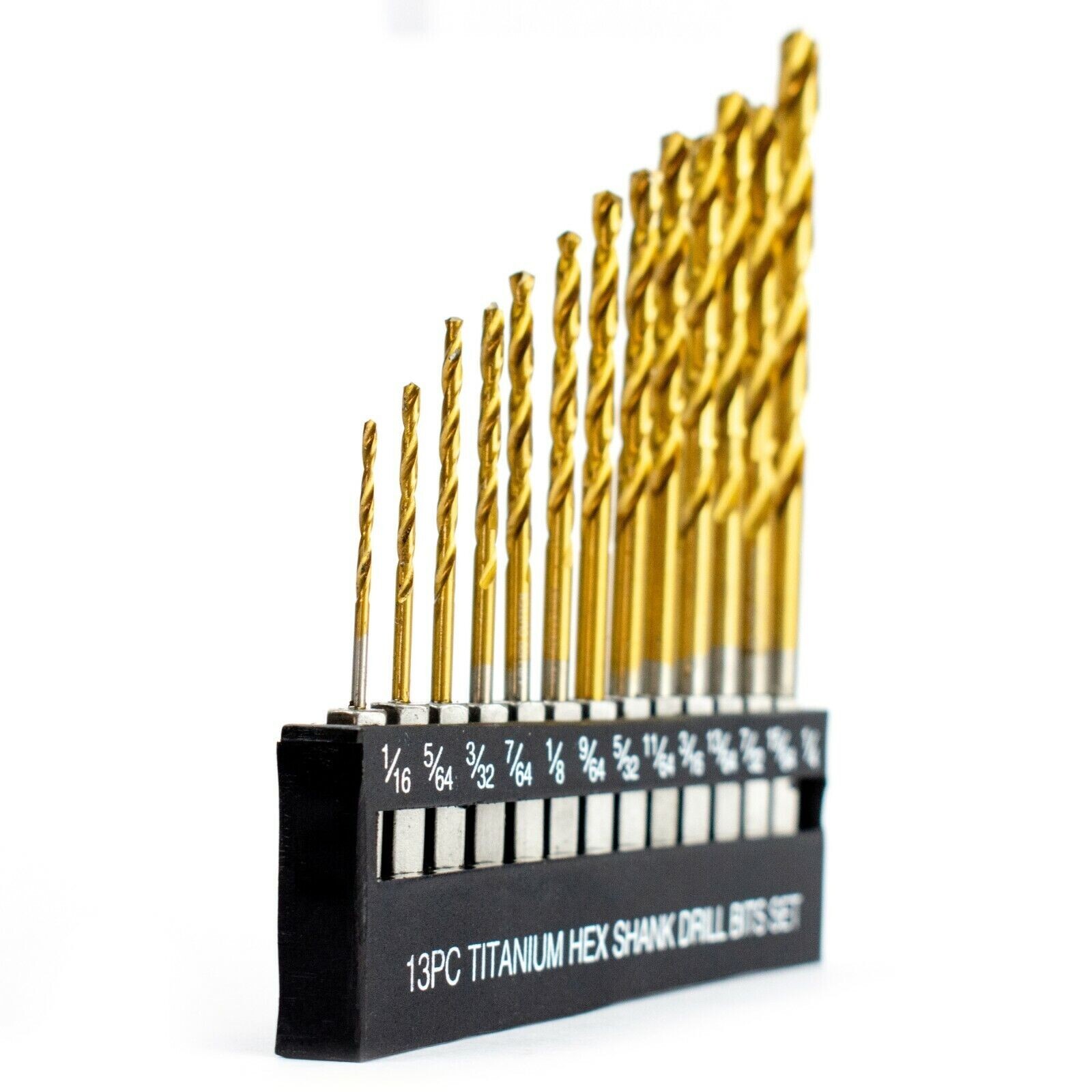 13Pcs HSS Titanium Coated Twist Drill Bit Set 1.5-6.5mm Hex Shank For wood Metal