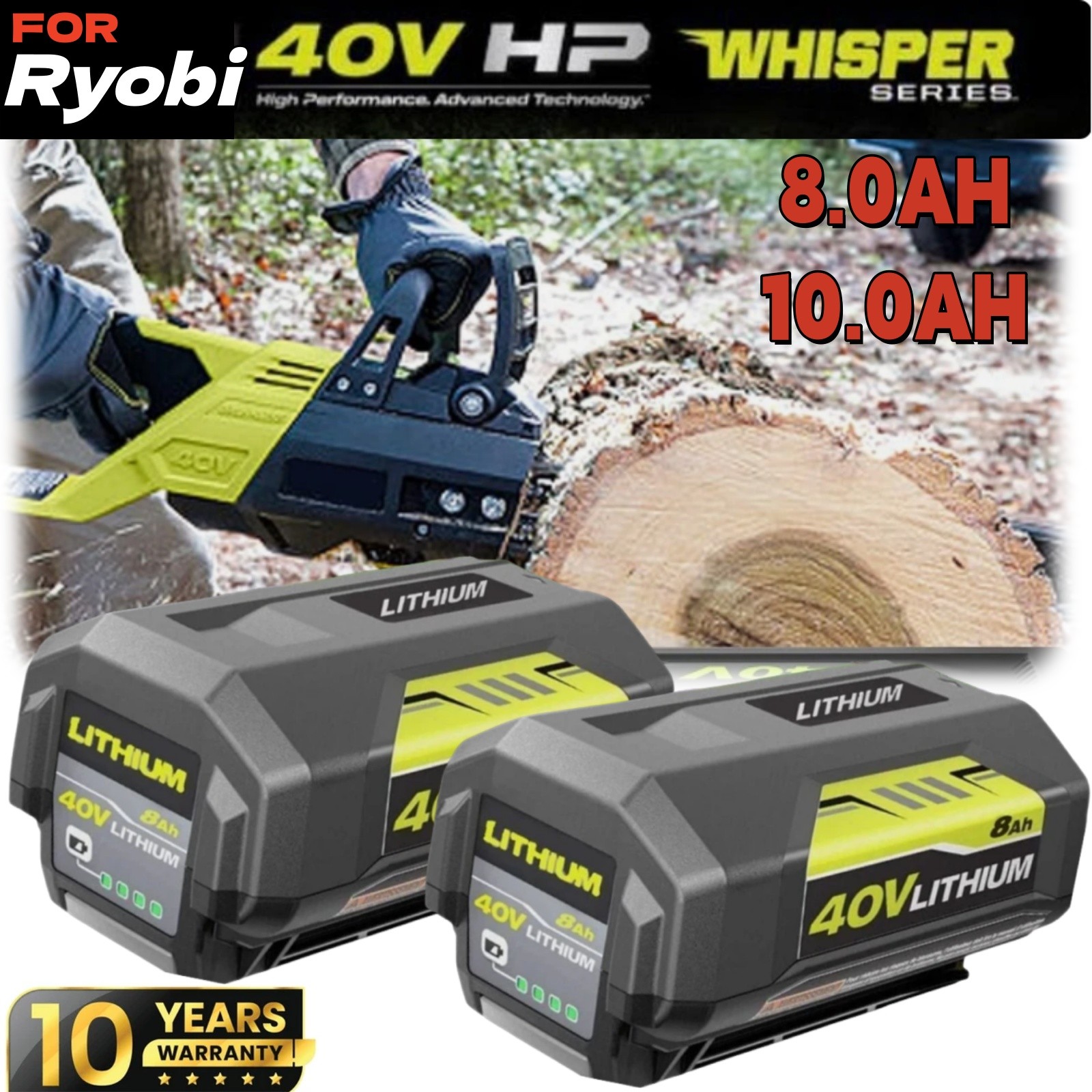 2PACK 8.0AH Battery 40Volt for Ryobi 40V Lithium-ion OP40602 OP4050 / Charger