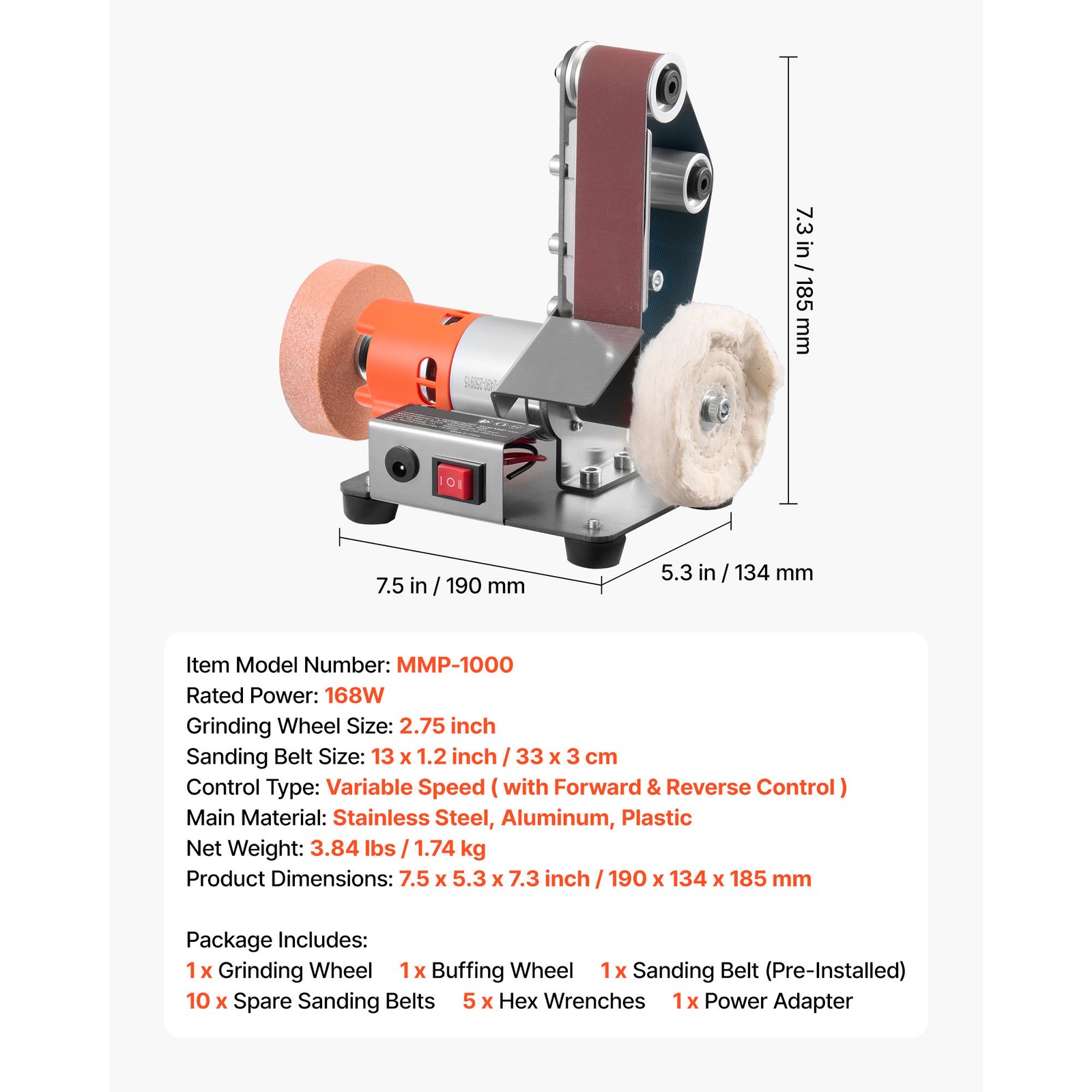 Uimoso 3-in-1 Compact Belt Sander Grinder Polisher with Adjustable 7 Speeds