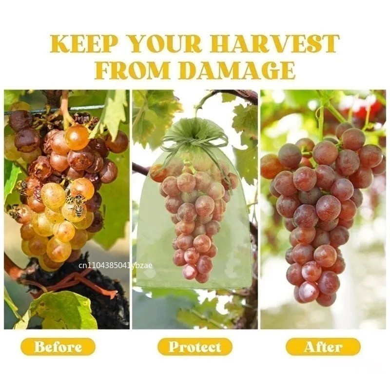 Reusable Fruit Protection Mesh Bags Drawstring Insect Pest Cover
