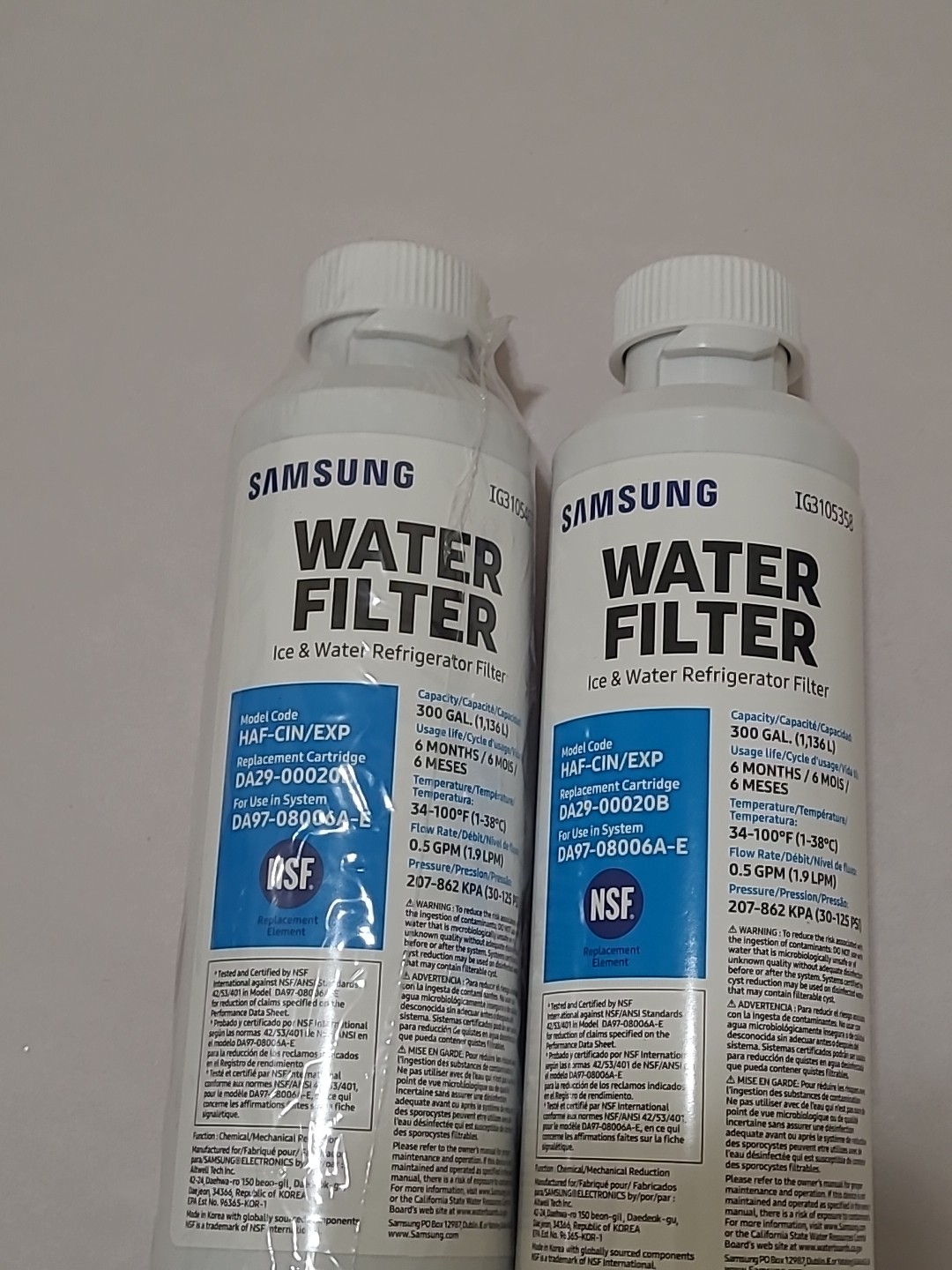 2x Samsung DA29-00020B HAF-CIN/EXP Refrigerator Ice & Water Filter Open Seal .