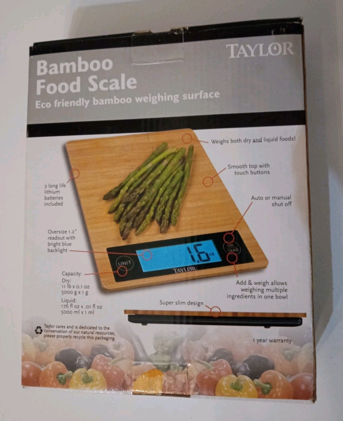 Taylor Bamboo Food Scale, 11 Pound Capacity, 3828-21