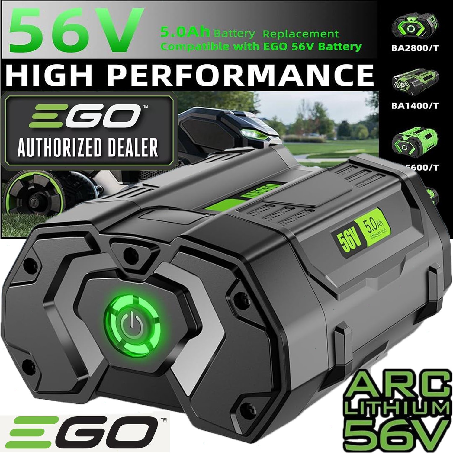 upgrade ARC EGO POWER+ BA2800T 56V 5.0 Ah Lithium-ion Battery/Fuel Gauge NEW