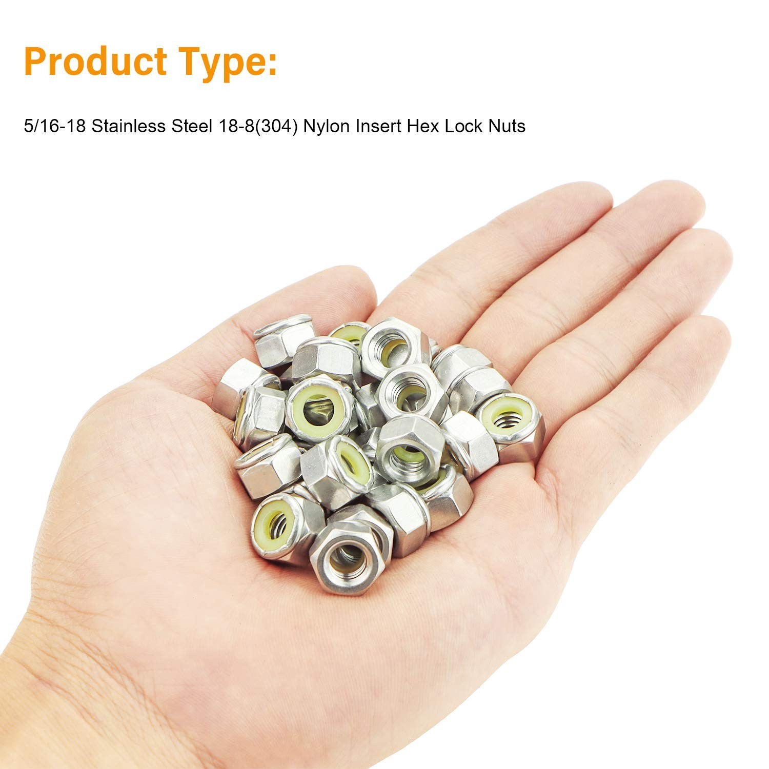 60 Pieces 5/16″-18 Nylon Insert Hex Lock Nuts, 304 Stainless Steel