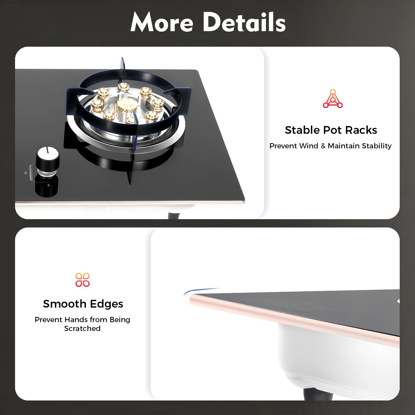 Portable Natural Gas Stove 2 Burner Tempered Glass Cooktop Black 73x41cm