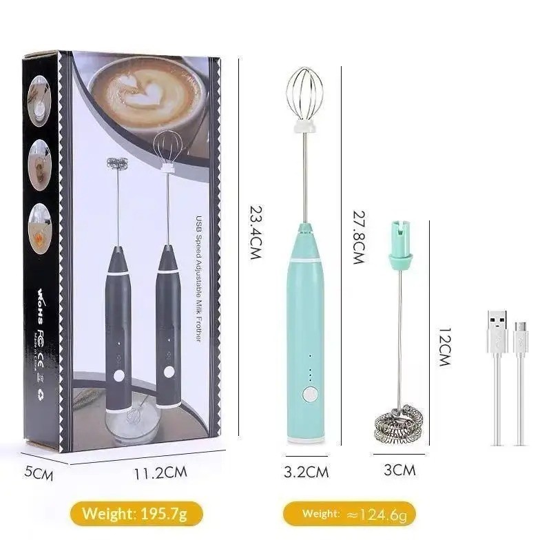 Electric Milk Frother USB Rechargeable Double Whisk Handheld Coffee Foam Mixer
