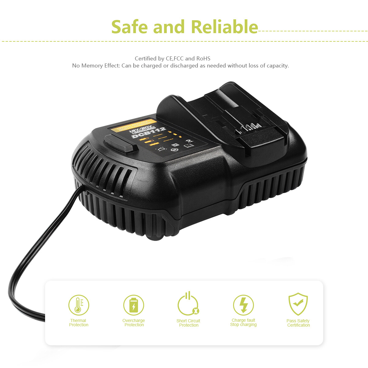 Replacement Battery Charger For Dewalt 20V 20 Volt Max Lithium Ion DCB112 DCB102