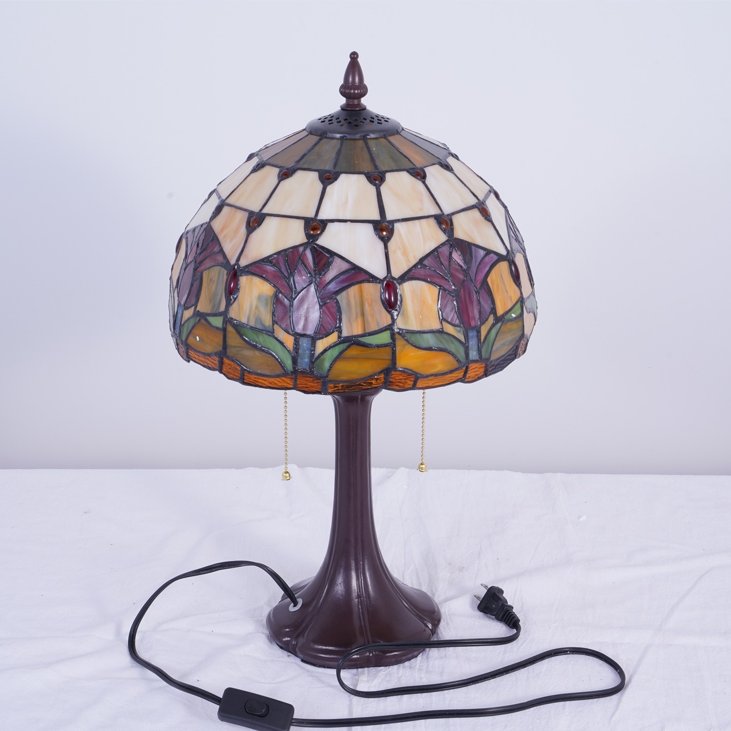 Tulip Pattern Table Lamp Tiffany 2-Lights Desk Light Home Office Study Light