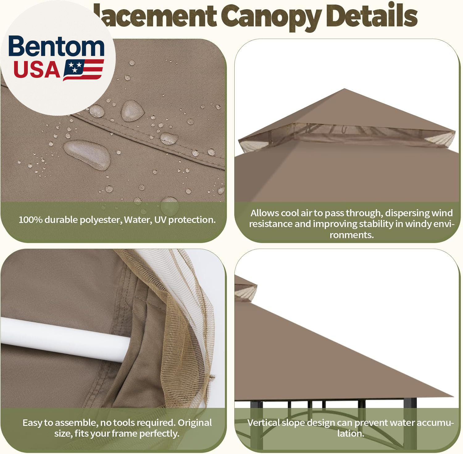 Replacement Canopy Top for Target Madaga Gazebo Model L-GZ136PST (Khaki)