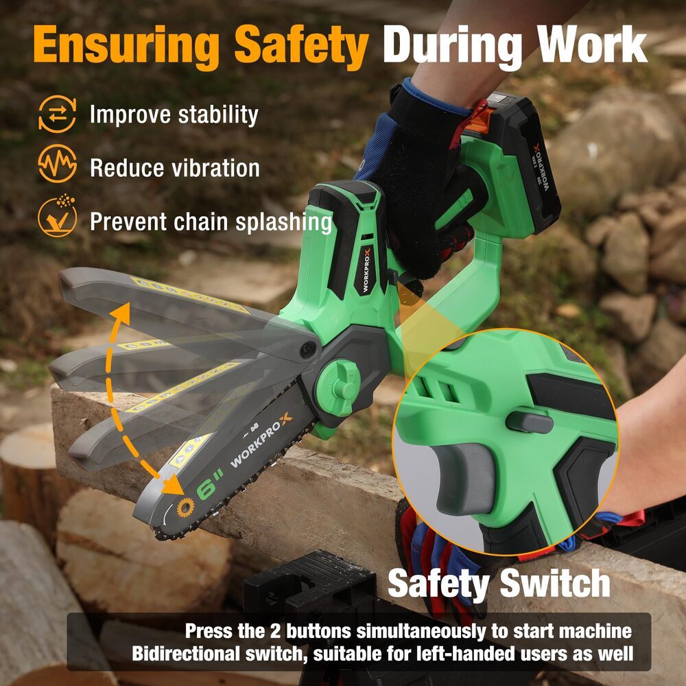 WORKPROX 20V 2.0Ah Cordless 6-inch Mini Chainsaw Electric Chain Saw Pruning Saws