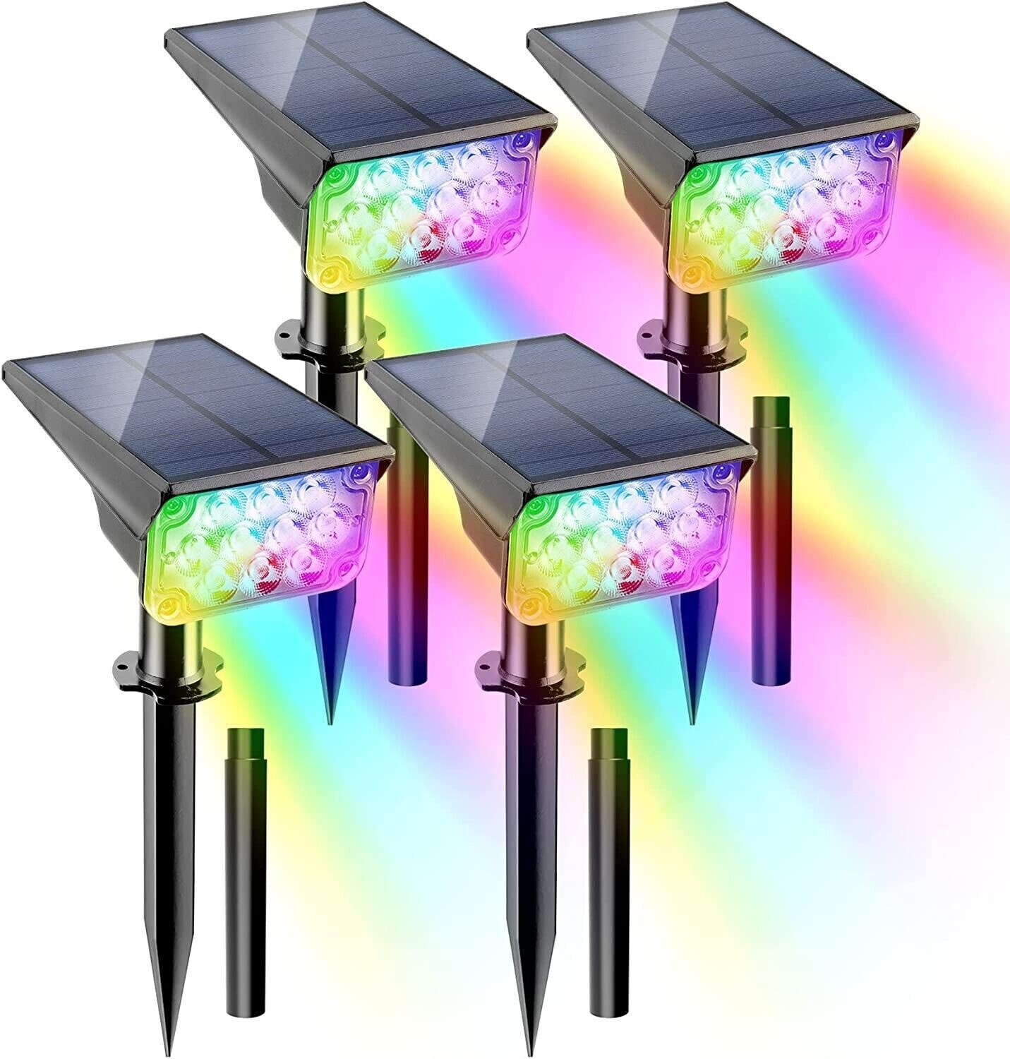 T-SUN 4Pcs Solar Spot Lights Outdoor Color Changing IP65 RGB Lights Outdoor US