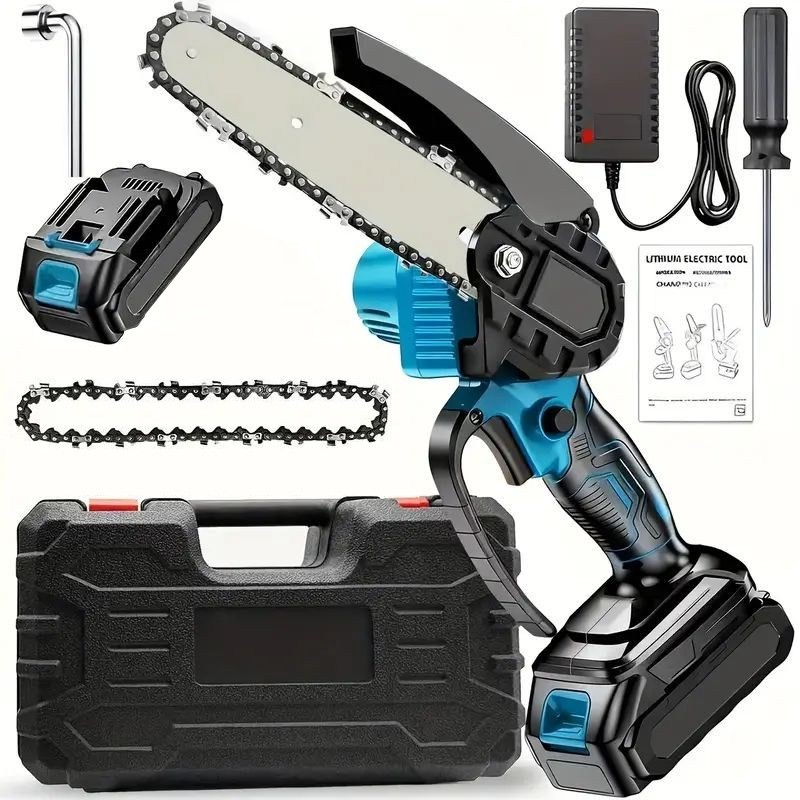6 inch Electric Mini Chainsaw Cordless Saw Handheld (2X 21V Battery + 2X Chain)