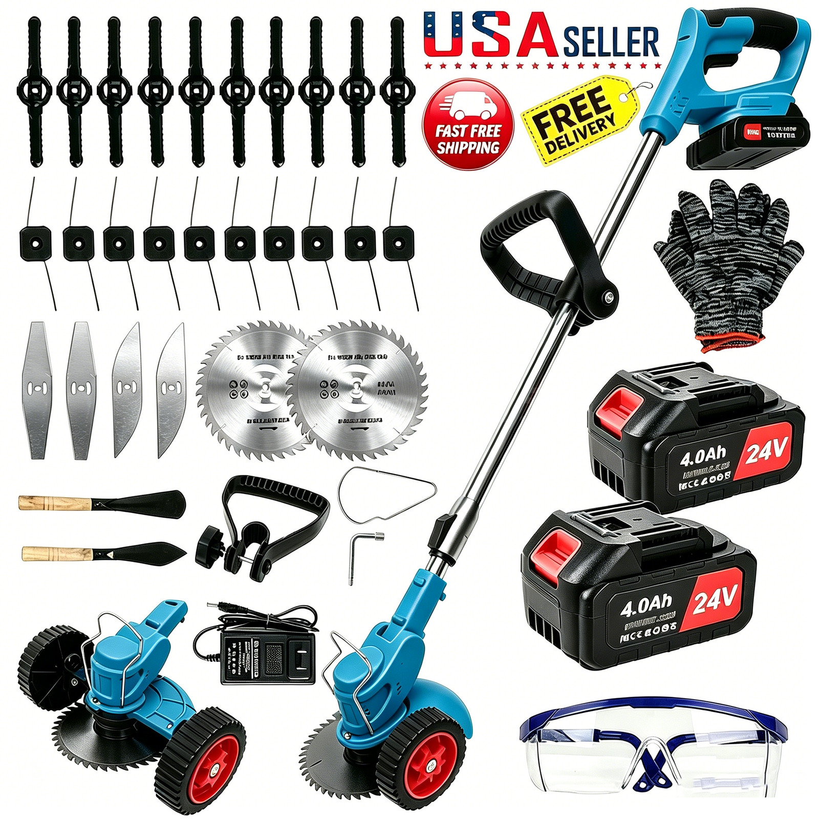 4.0Ah Cordless Weed Eater Electric Brush Cutter Lawn Edger Grass String Trimmer