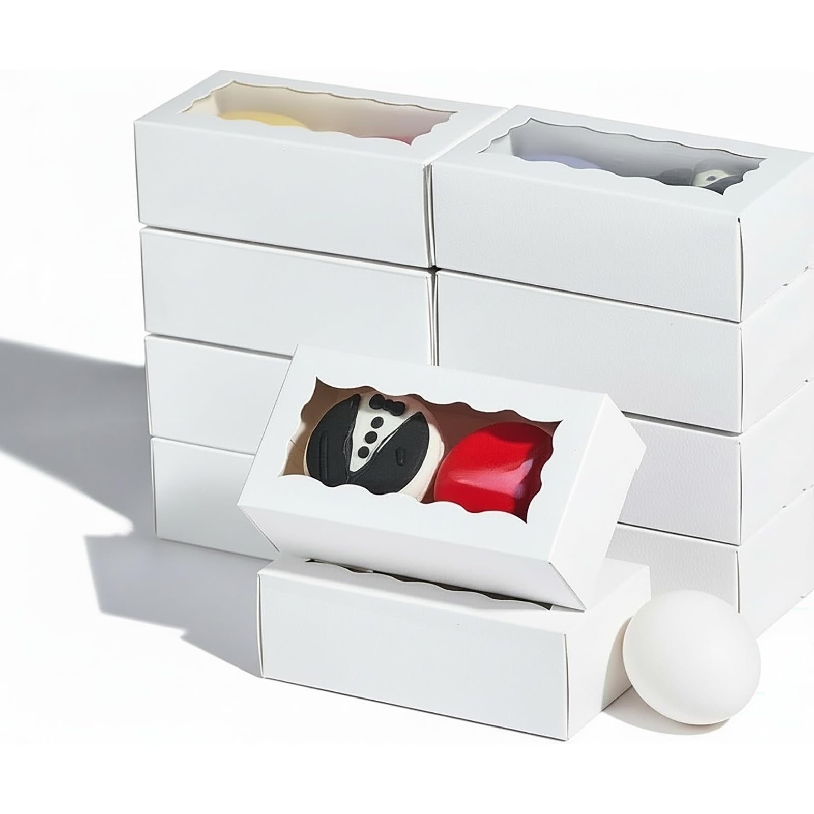 100 PCS Small Treat Boxes White Candy Box Window 4.17×2.16×1.37 Inch Macaron