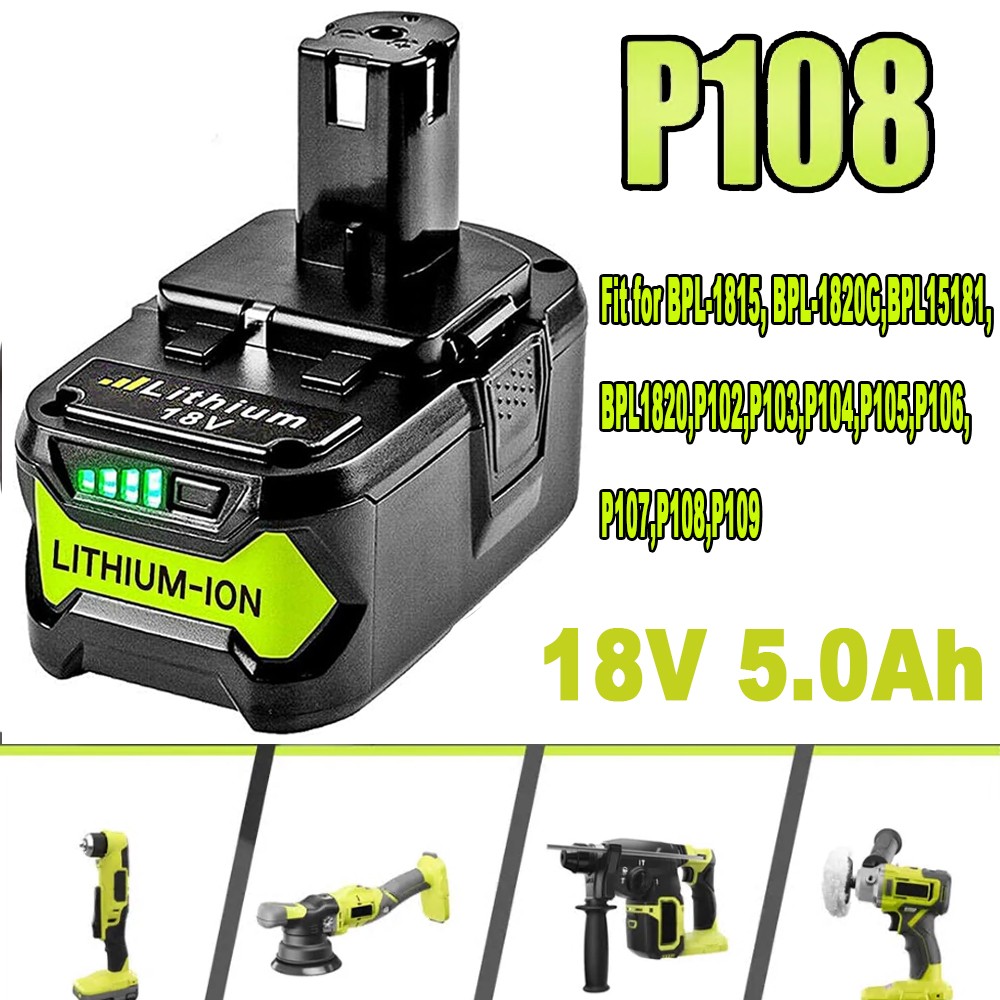 2X 5.0Ah 18 V Battery P108 PBP005 Lithium-Ion ONE+ OEM For RYOBI P108 P109 P197