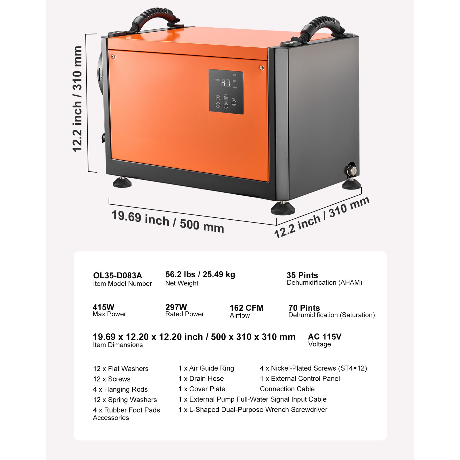 Uimoso 70-Pint Commercial Dehumidifier with Hose & Auto Defrost for Crawl Spaces