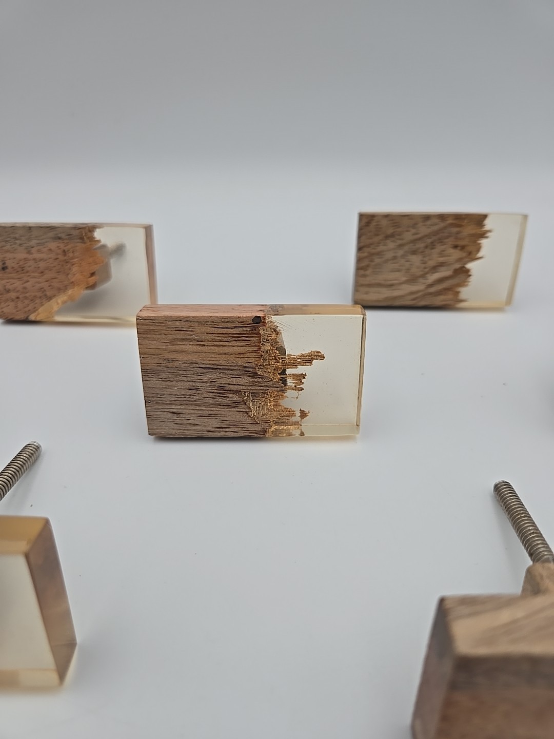 Modern Brutalist Wood & Resin Cabinet Drawer Knob set 12 Rectangular Shape READ