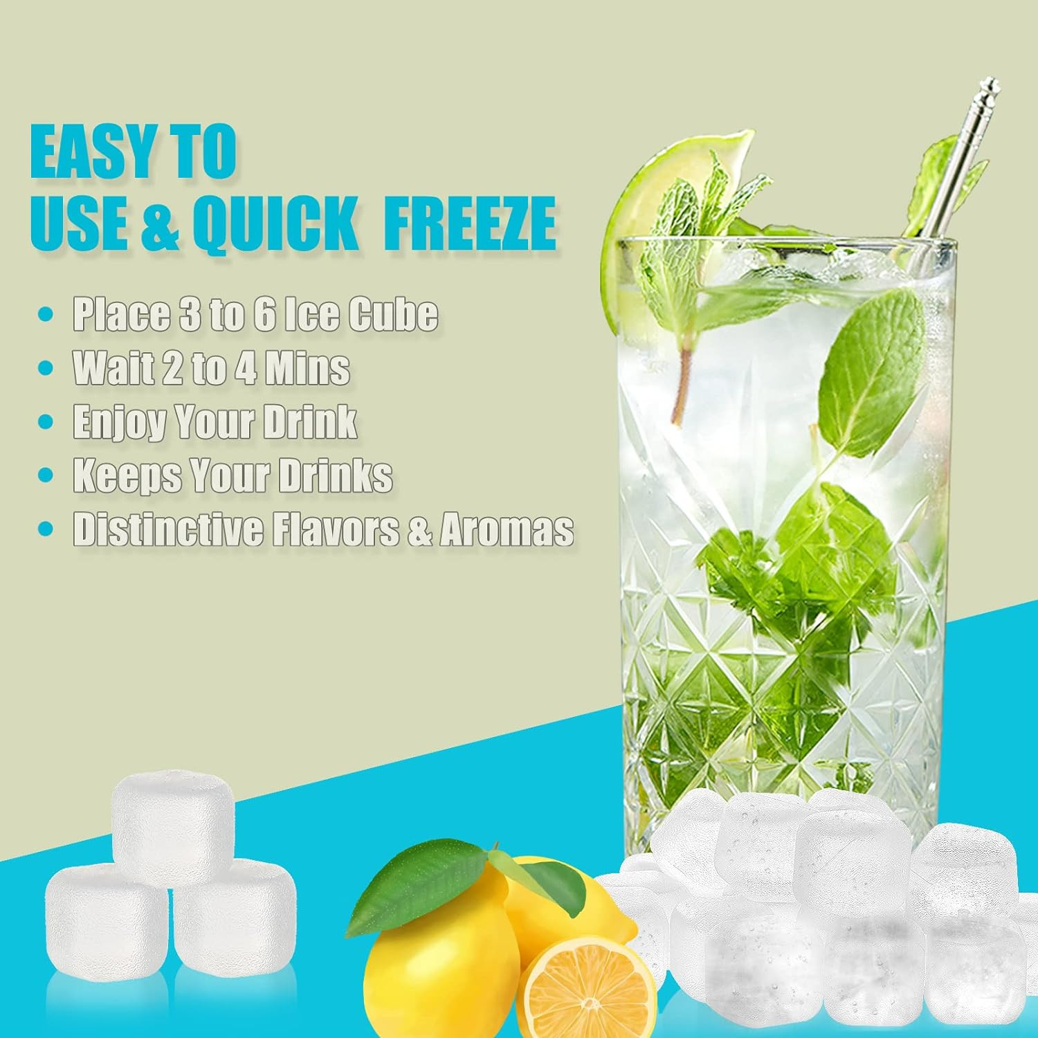 Reusable Ice Cubes for Drinks, 20 Pack Refreezable Plastic Ice Cubes BPA Free