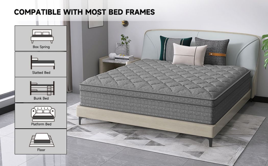 12″ 14″ Twin Full Queen King Size Mattress in a Box Memory Foam Spring Gray Bed