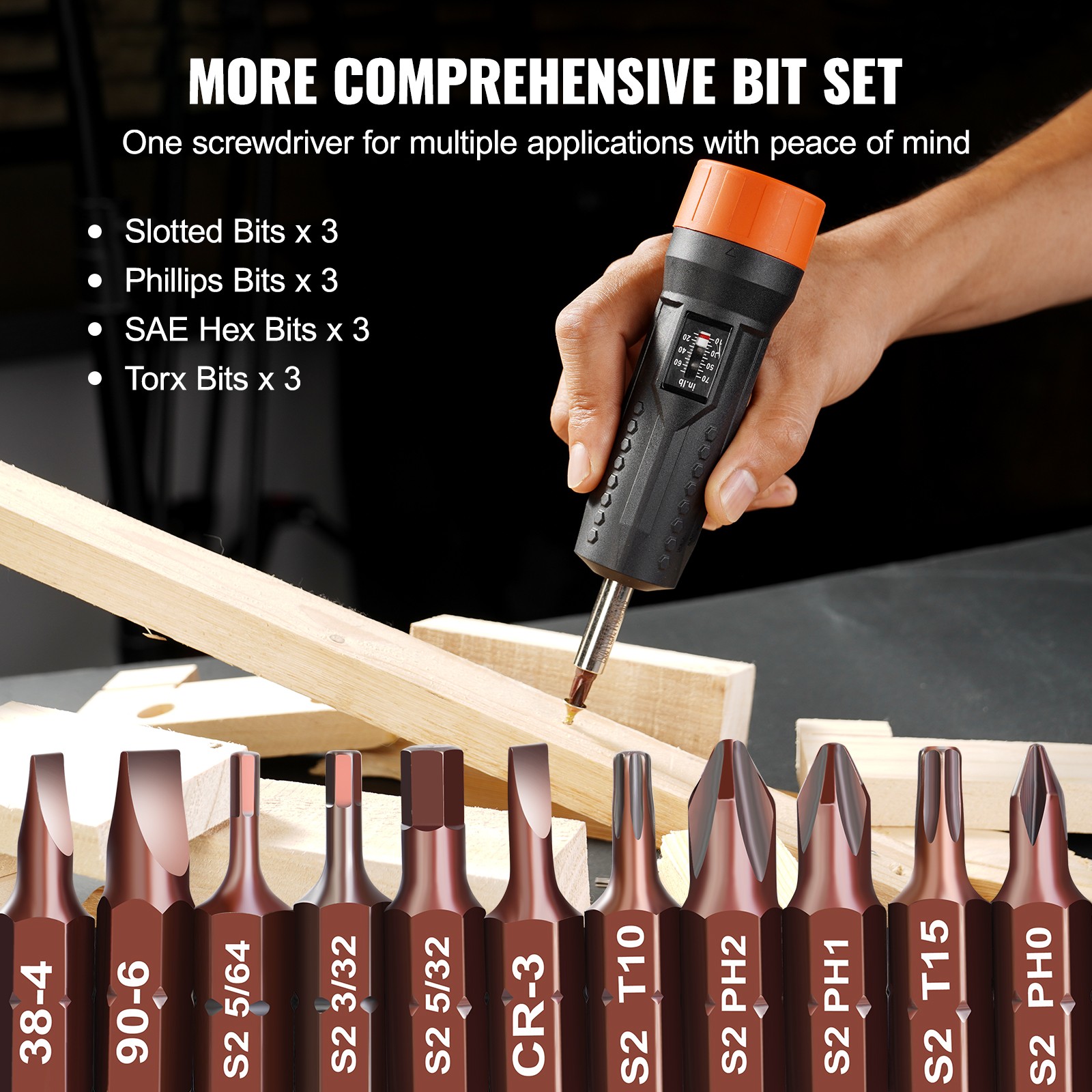 VEVOR Torque Screwdriver 1/4″ Range 10-70 in/lb w/ 1 in-lb Increment View Window