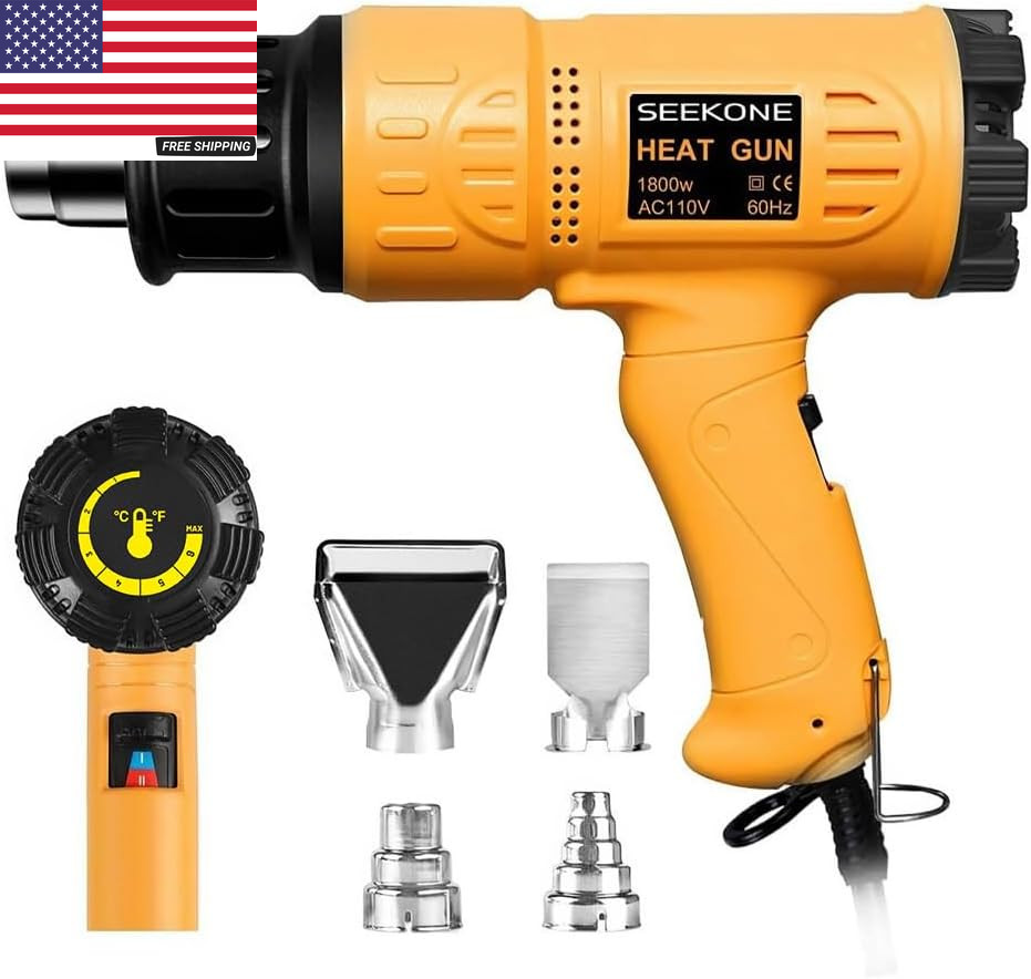 Heat Gun 1800W 122℉-1202℉（50℃- 650℃）Fast Heating Heavy Duty Hot Air Gun Kit Vari