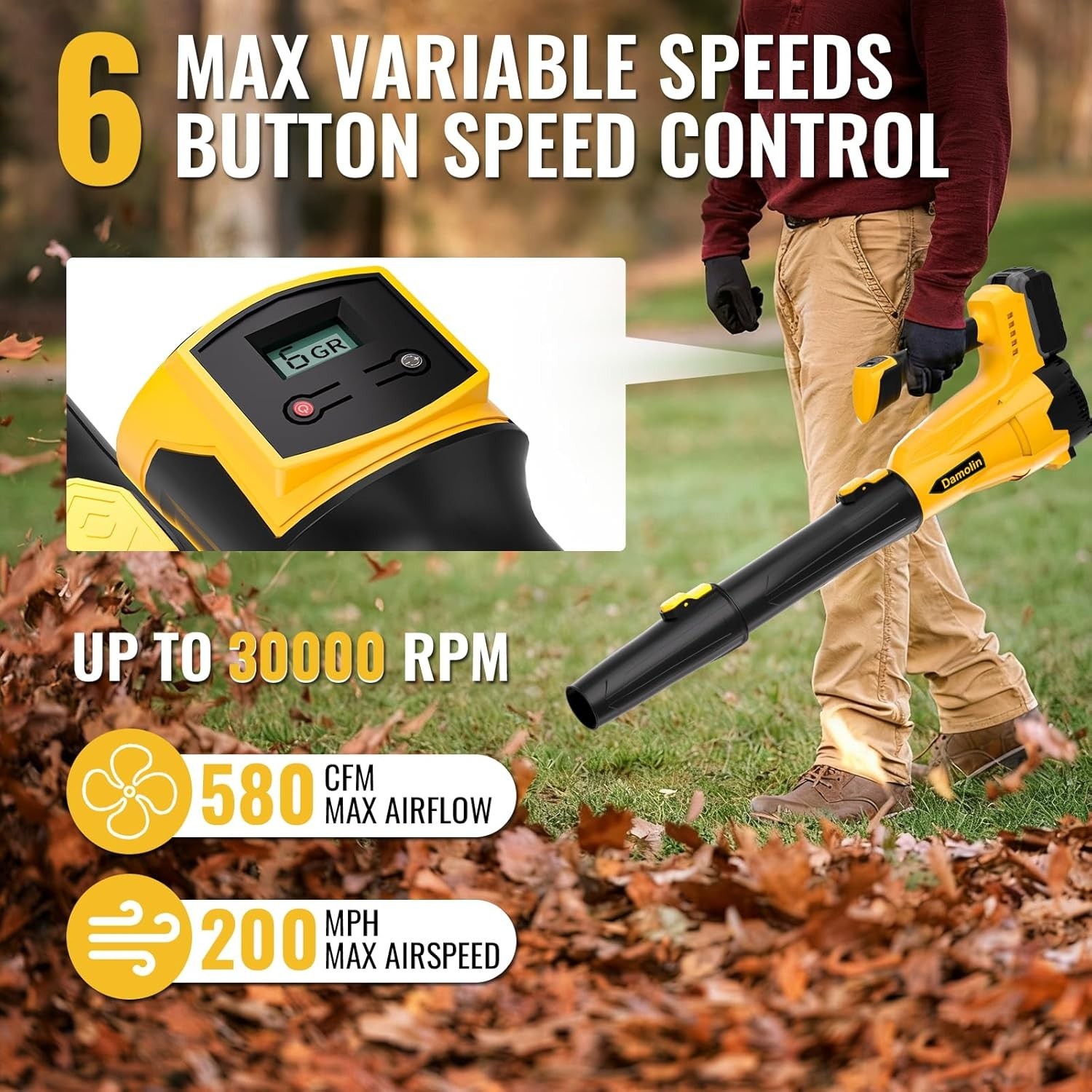 Cordless Leaf Blower for DEWALT 20V MAX Battery, 580CFM / 200MPH Brushless Motor