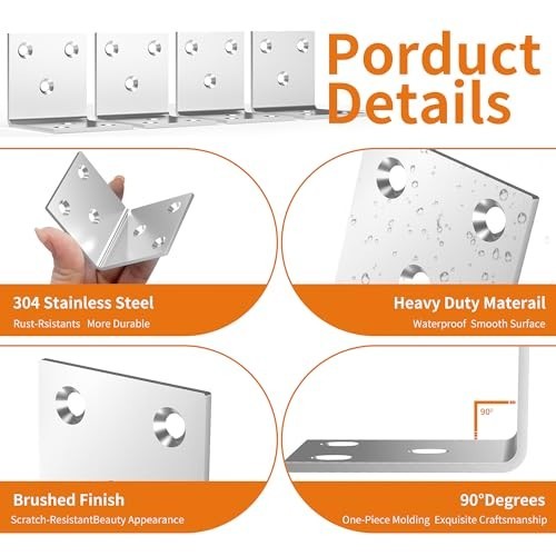 80Pcs Stainless Steel L Brackets 2in Corner Brace for Wood Furniture