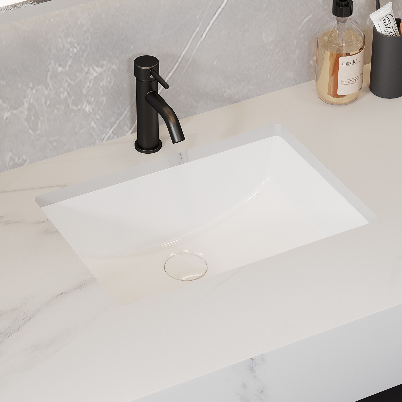 Rectangle Undermount Bathroom Sink, 20” x 14” White Ceramic Under Mount Sink