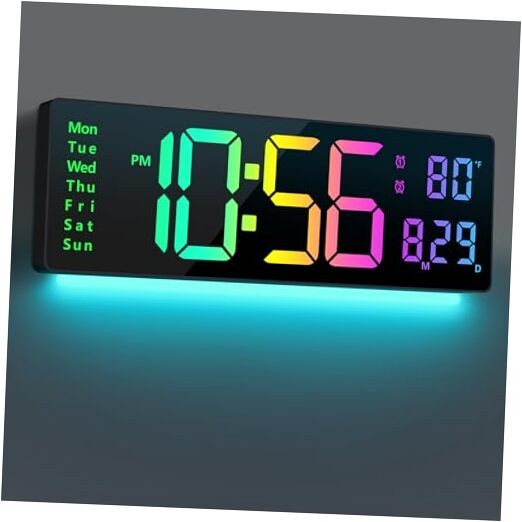 Digital Wall Clock Large Display 16″, Digital Clock with 11 RGB Multicolor